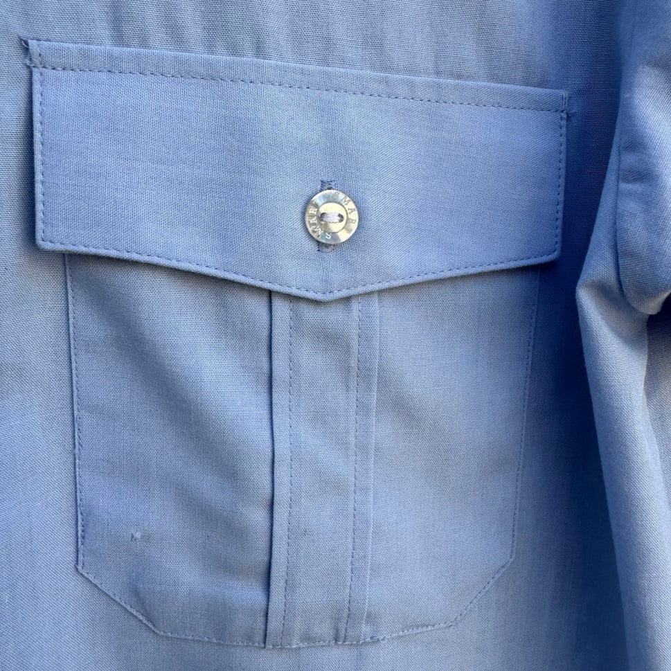 Smart Vintage Blue Short Sleeve Button Up Camp Collar Workwear Shirt Size 85