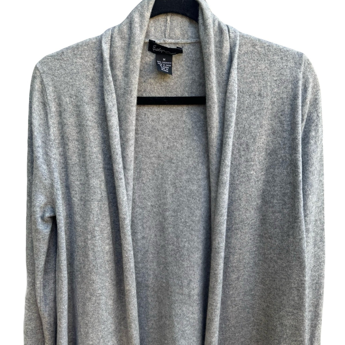 Evelyn 100% Cashmere Minimalist Layering Cozy Open Front Draped Cardigan Gray M