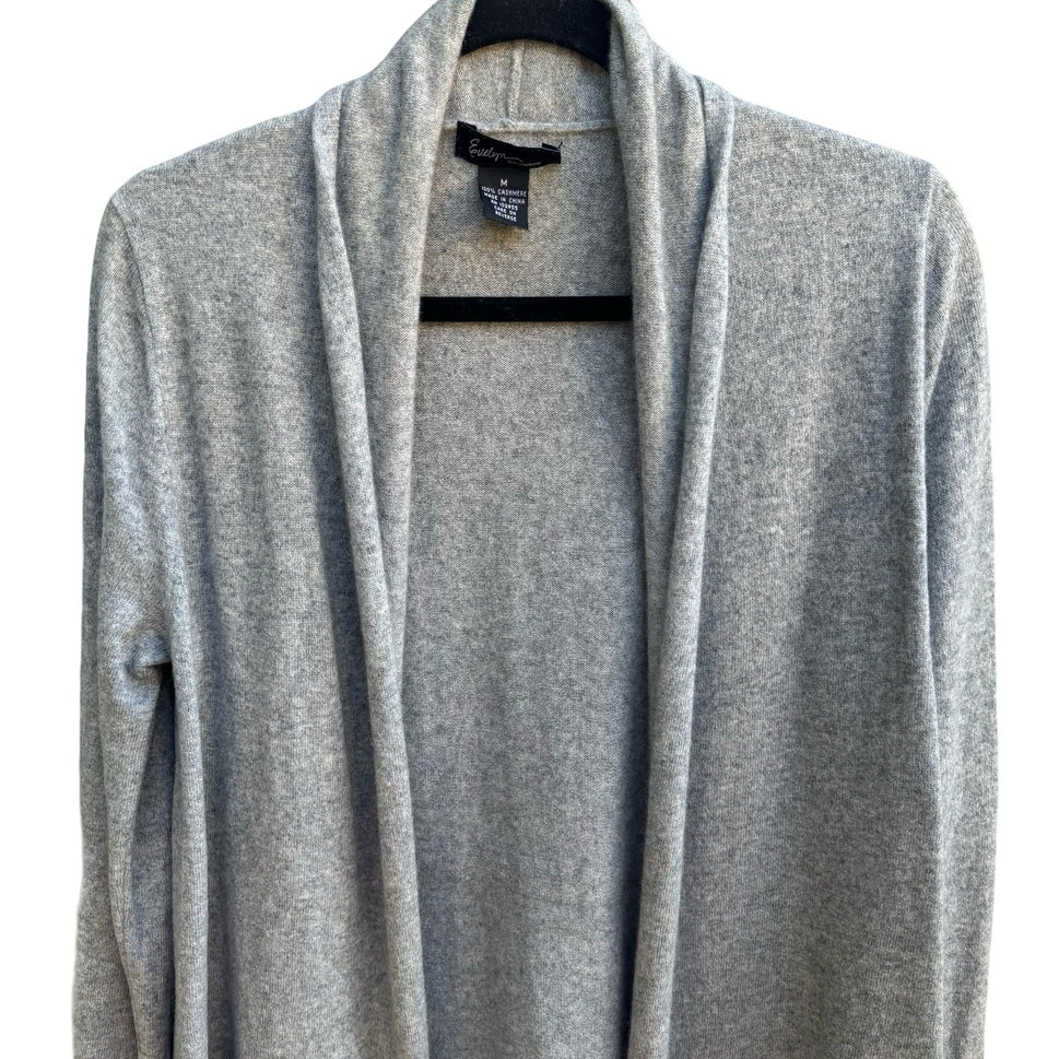Evelyn 100% Cashmere Minimalist Layering Cozy Open Front Draped Cardigan Gray M