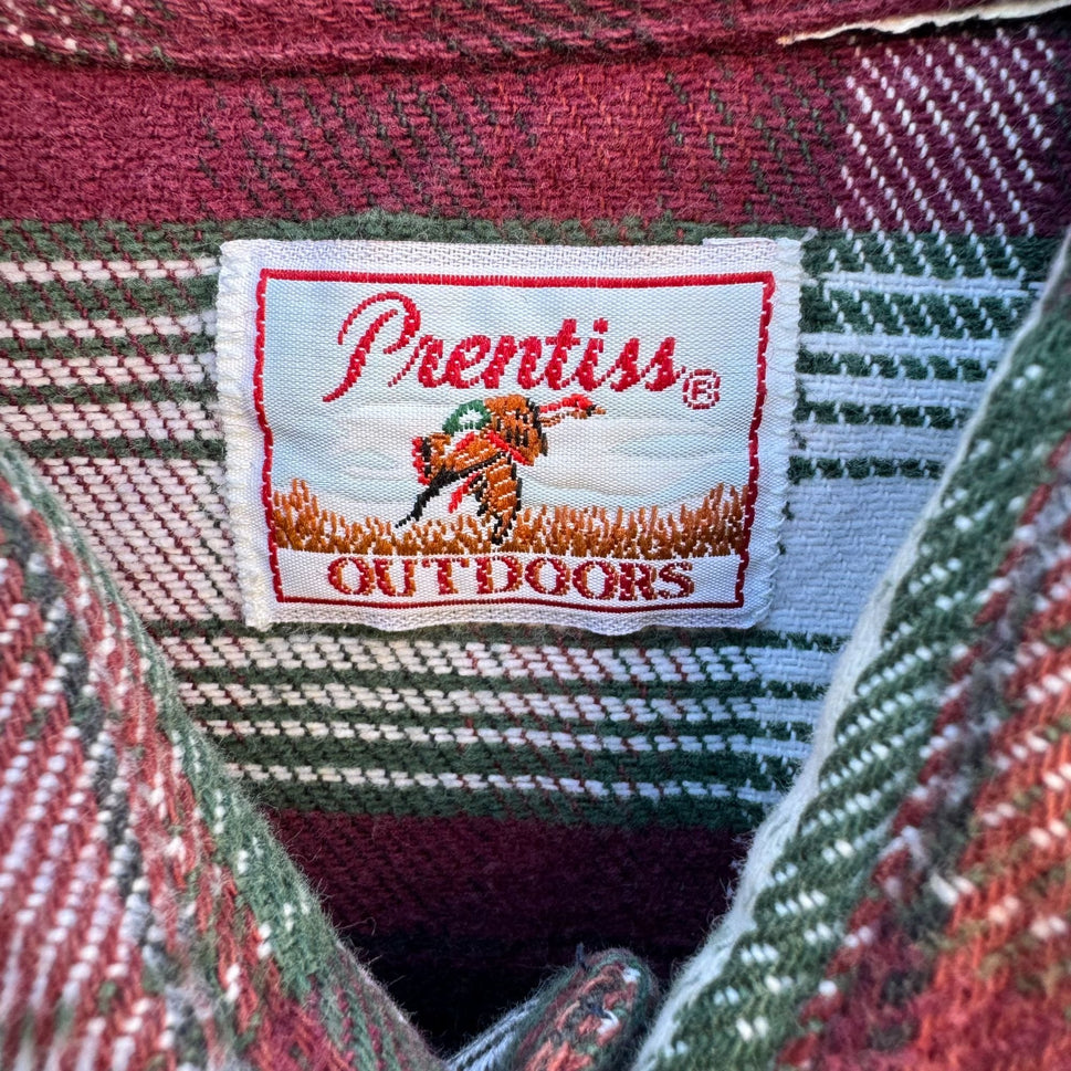 Prentiss Outdoors Vintage 80s Mens Western Plaid Heavy Flannel Shirt Pearl Snap