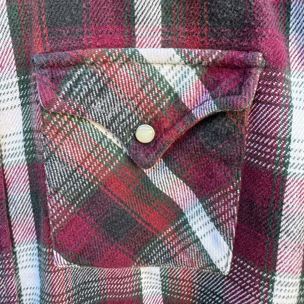 Prentiss Outdoors Vintage 80s Mens Western Plaid Heavy Flannel Shirt Pearl Snap