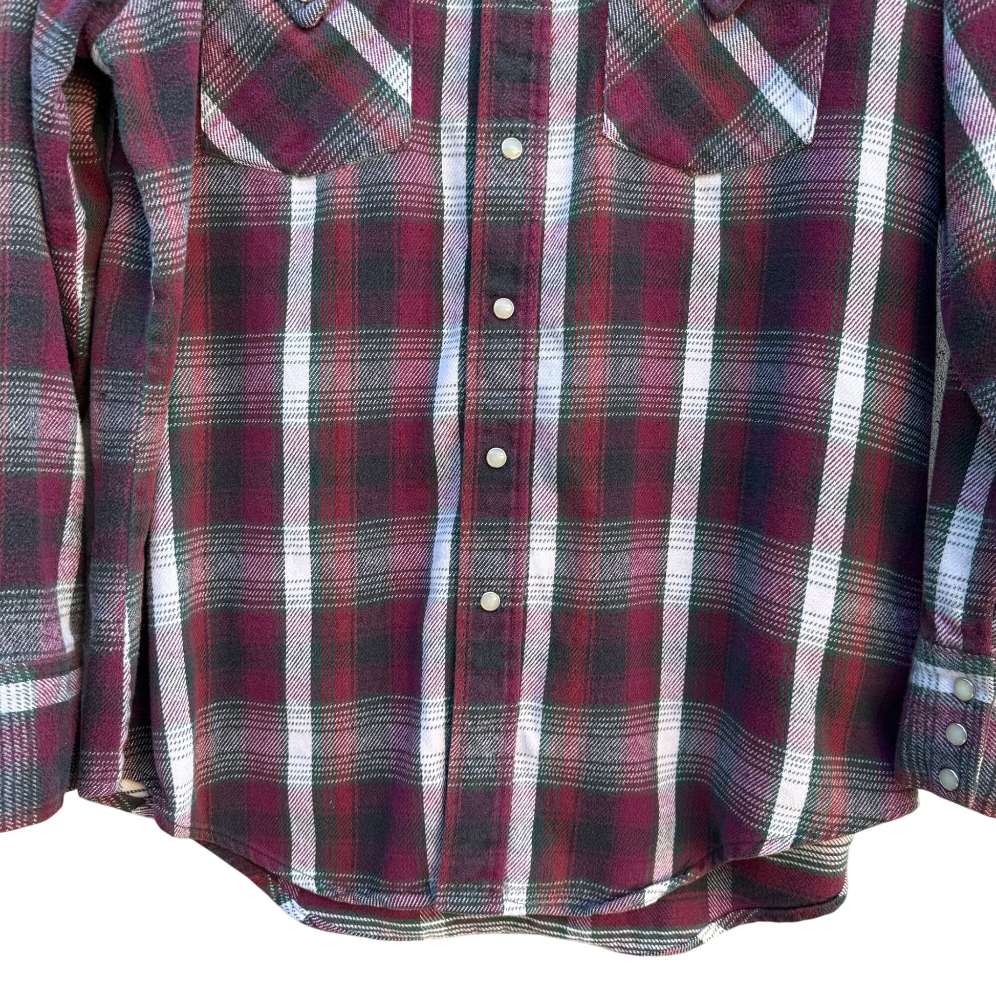 Prentiss Outdoors Vintage 80s Mens Western Plaid Heavy Flannel Shirt Pearl Snap
