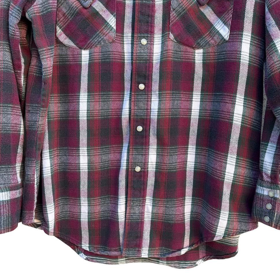 Prentiss Outdoors Vintage 80s Mens Western Plaid Heavy Flannel Shirt Pearl Snap