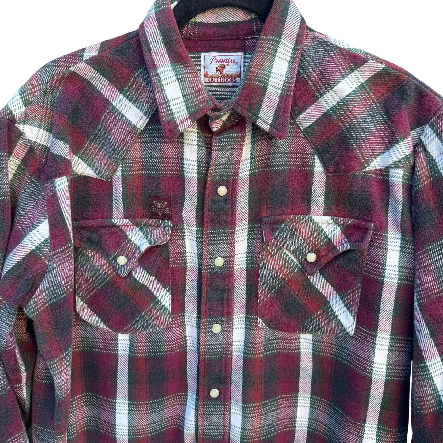 Prentiss Outdoors Vintage 80s Mens Western Plaid Heavy Flannel Shirt Pearl Snap