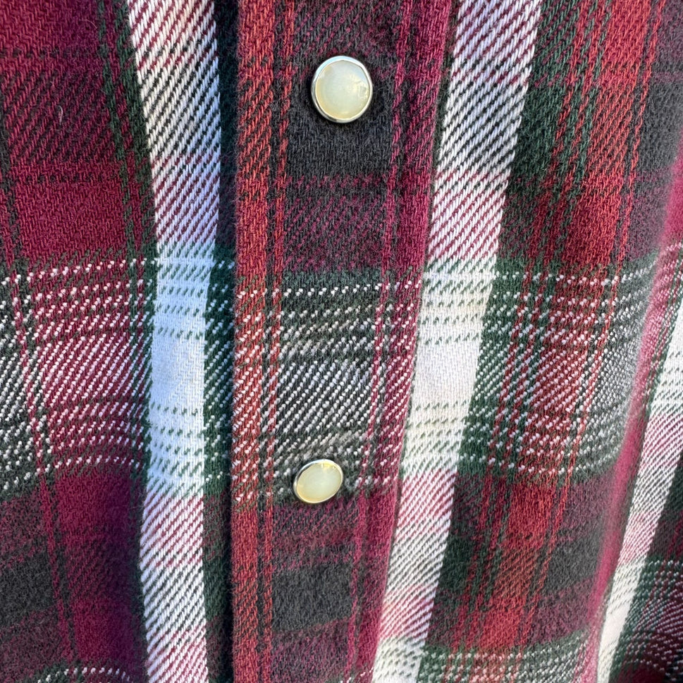 Prentiss Outdoors Vintage 80s Mens Western Plaid Heavy Flannel Shirt Pearl Snap