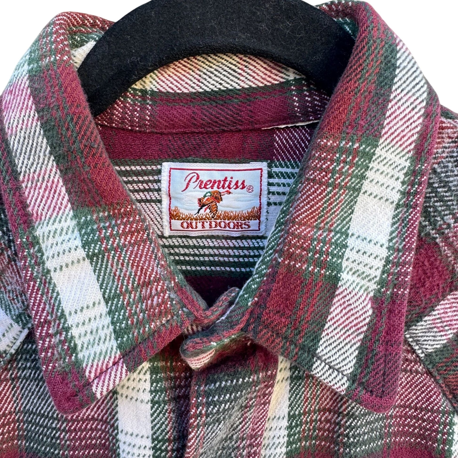 Prentiss Outdoors Vintage 80s Mens Western Plaid Heavy Flannel Shirt Pearl Snap