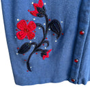 Switch Dianas Essentials Retro Blue Sleeveless Red Floral Design Embroidered Vest Small 2 image