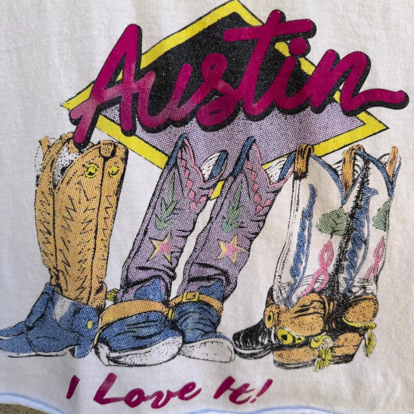 John Galt Brandy Melville Austin Texas Cowboy Boots Graphic Crop Top White OS