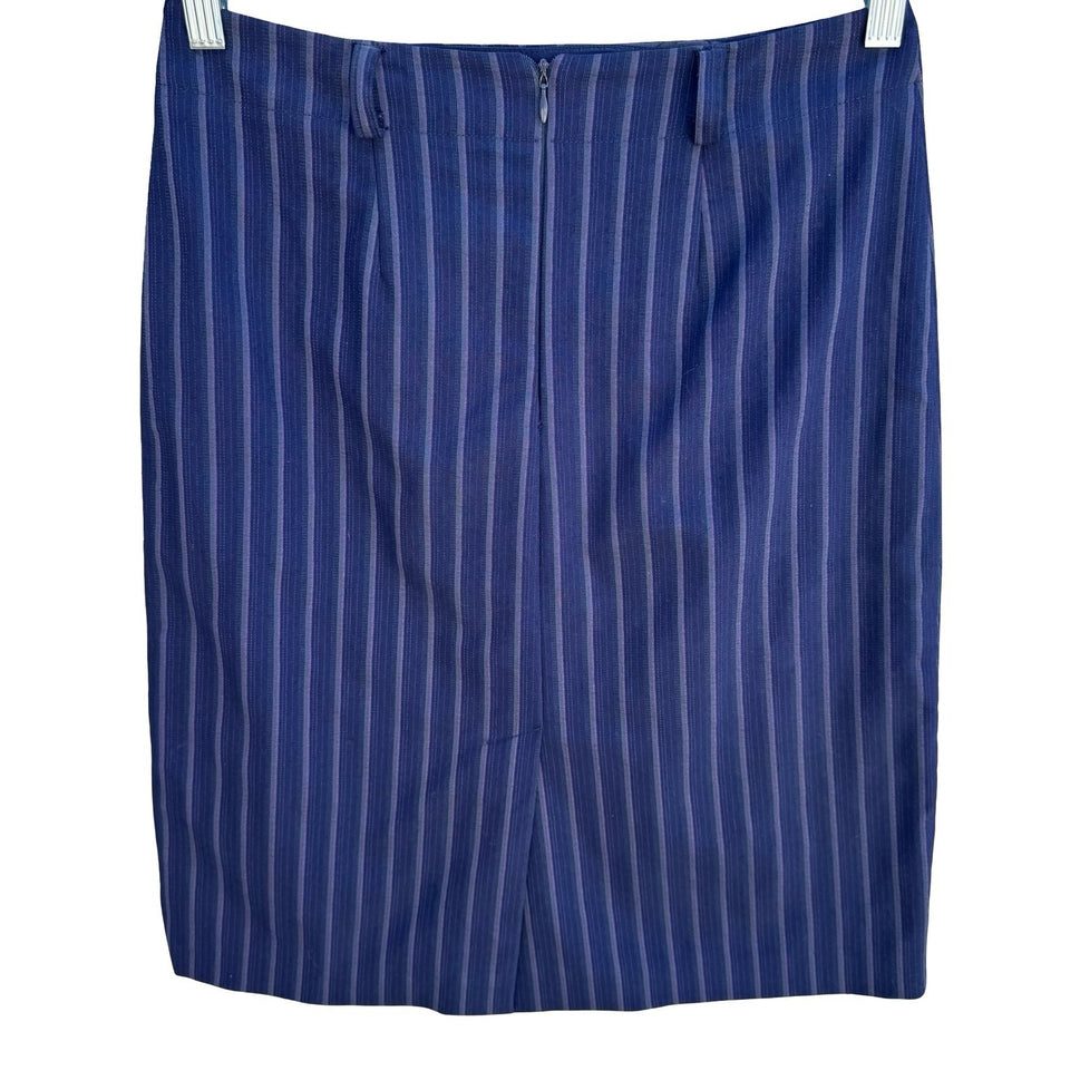 Cynthia Rowley Vintage 90s Y2K Pinstripe Pencil Skirt Tailored Knee Length Blue