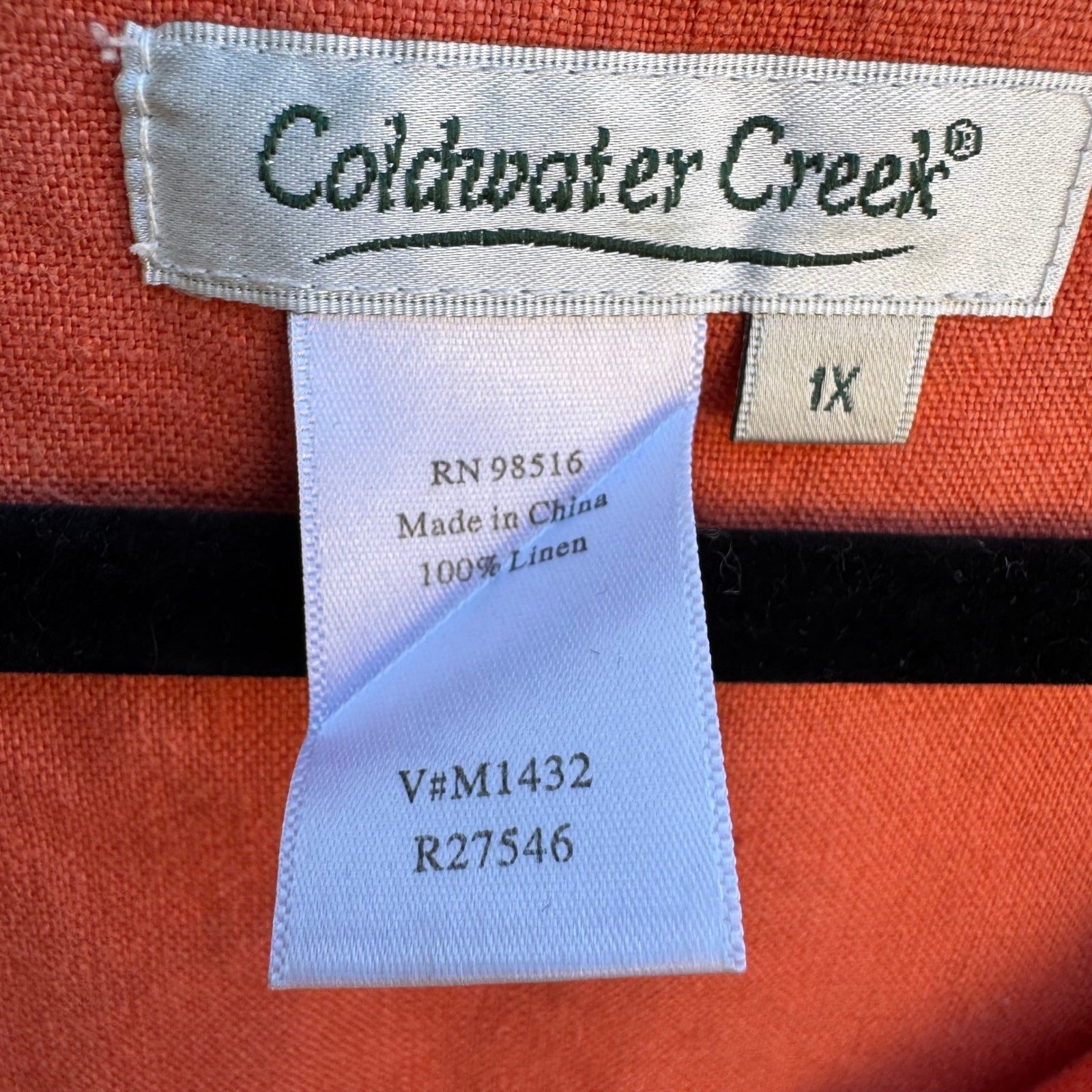 Coldwater Creek Linen Coastal Lagenlook Resortwear 3/4 Sleeve Tunic Top Coral 1X