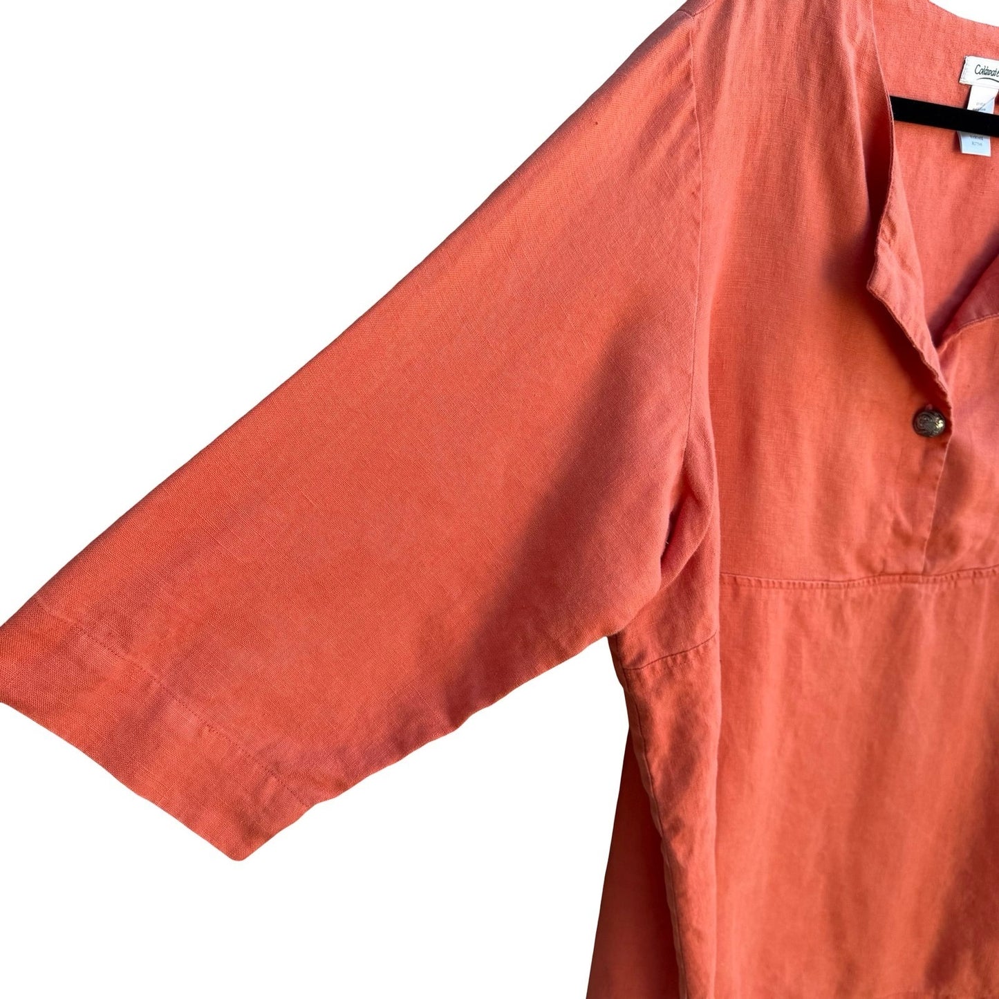 Coldwater Creek Linen Coastal Lagenlook Resortwear 3/4 Sleeve Tunic Top Coral 1X