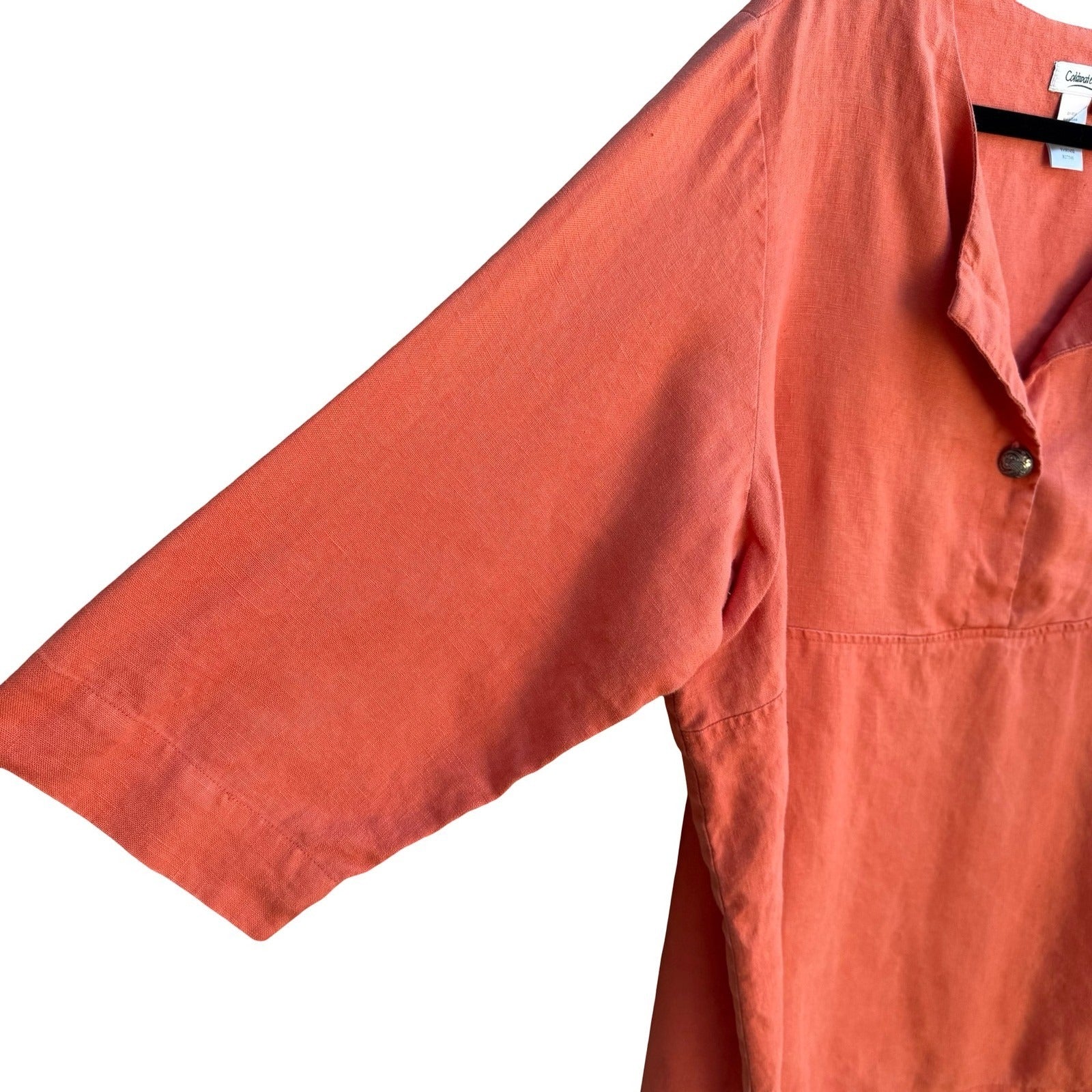 Coldwater Creek Linen Coastal Lagenlook Resortwear 3/4 Sleeve Tunic Top Coral 1X