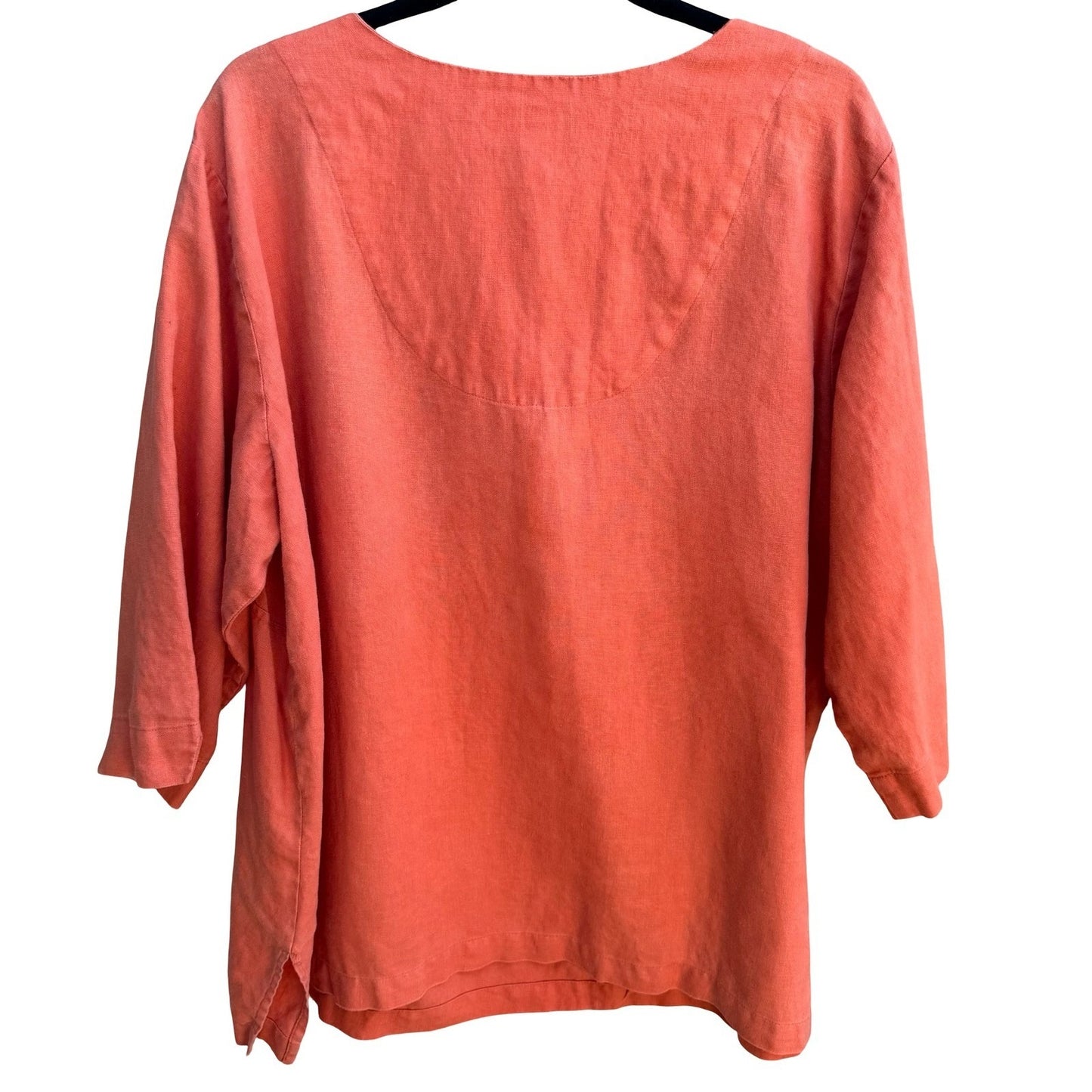 Coldwater Creek Linen Coastal Lagenlook Resortwear 3/4 Sleeve Tunic Top Coral 1X