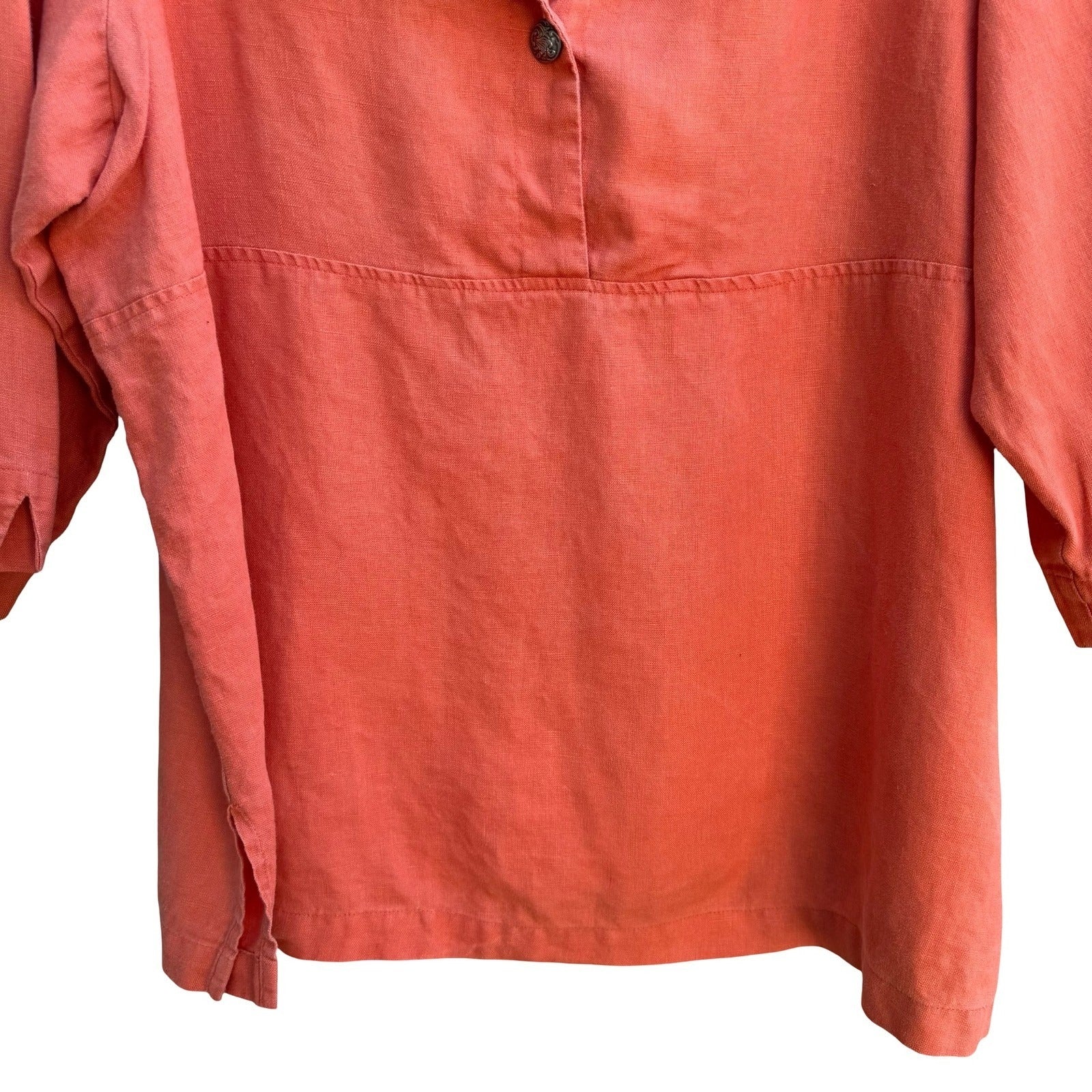 Coldwater Creek Linen Coastal Lagenlook Resortwear 3/4 Sleeve Tunic Top Coral 1X