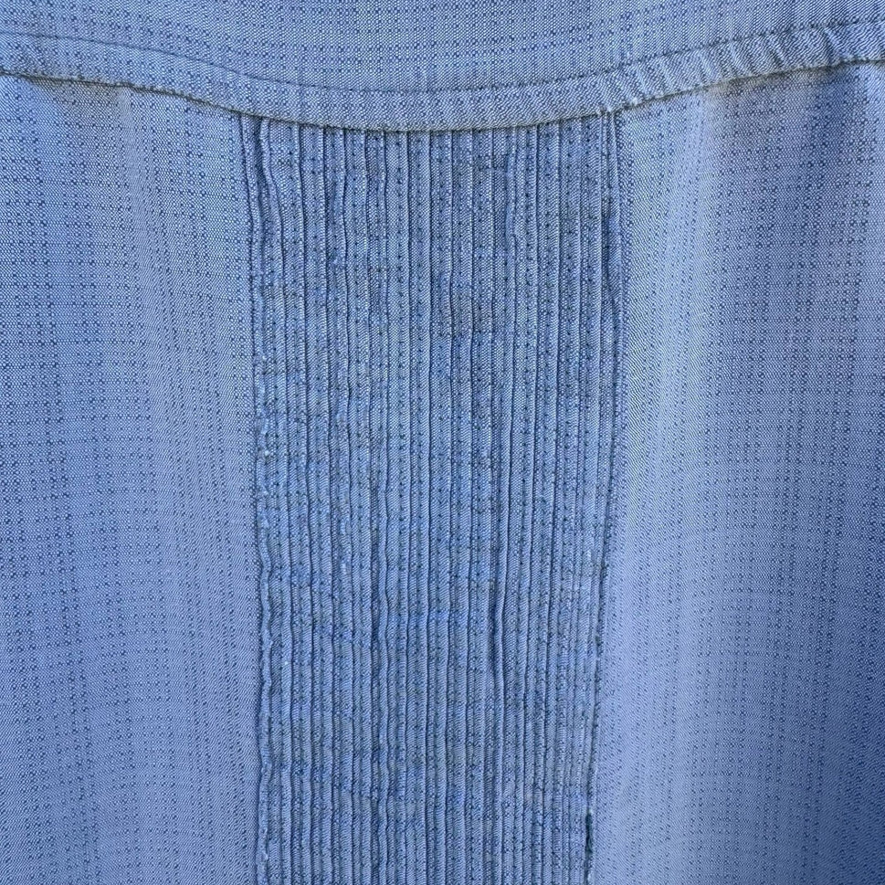 Cubavera Mens L Blue Embroidered Pintuck Guayabera Coastal Camp Shirt Aloha Cuba