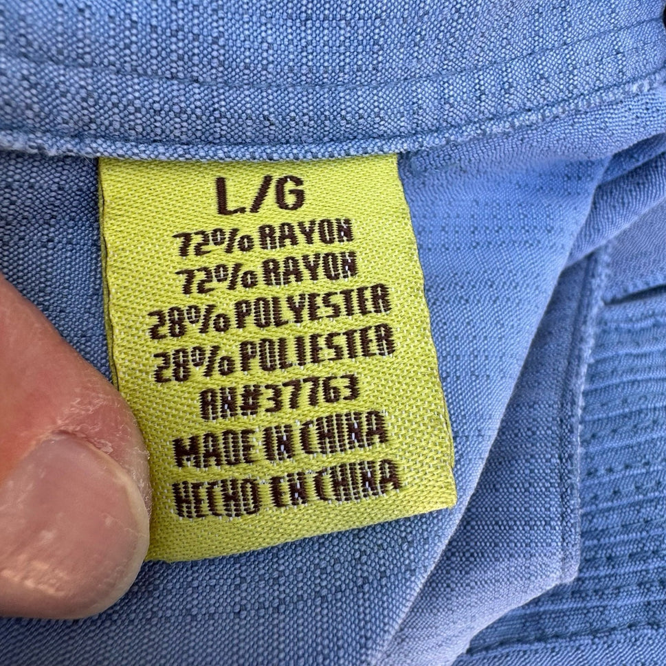 Cubavera Mens L Blue Embroidered Pintuck Guayabera Coastal Camp Shirt Aloha Cuba