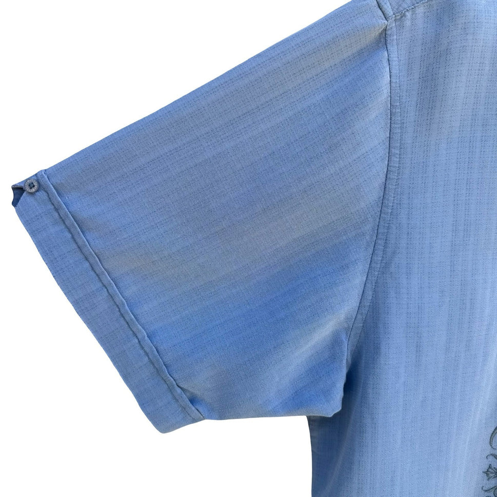 Cubavera Mens L Blue Embroidered Pintuck Guayabera Coastal Camp Shirt Aloha Cuba