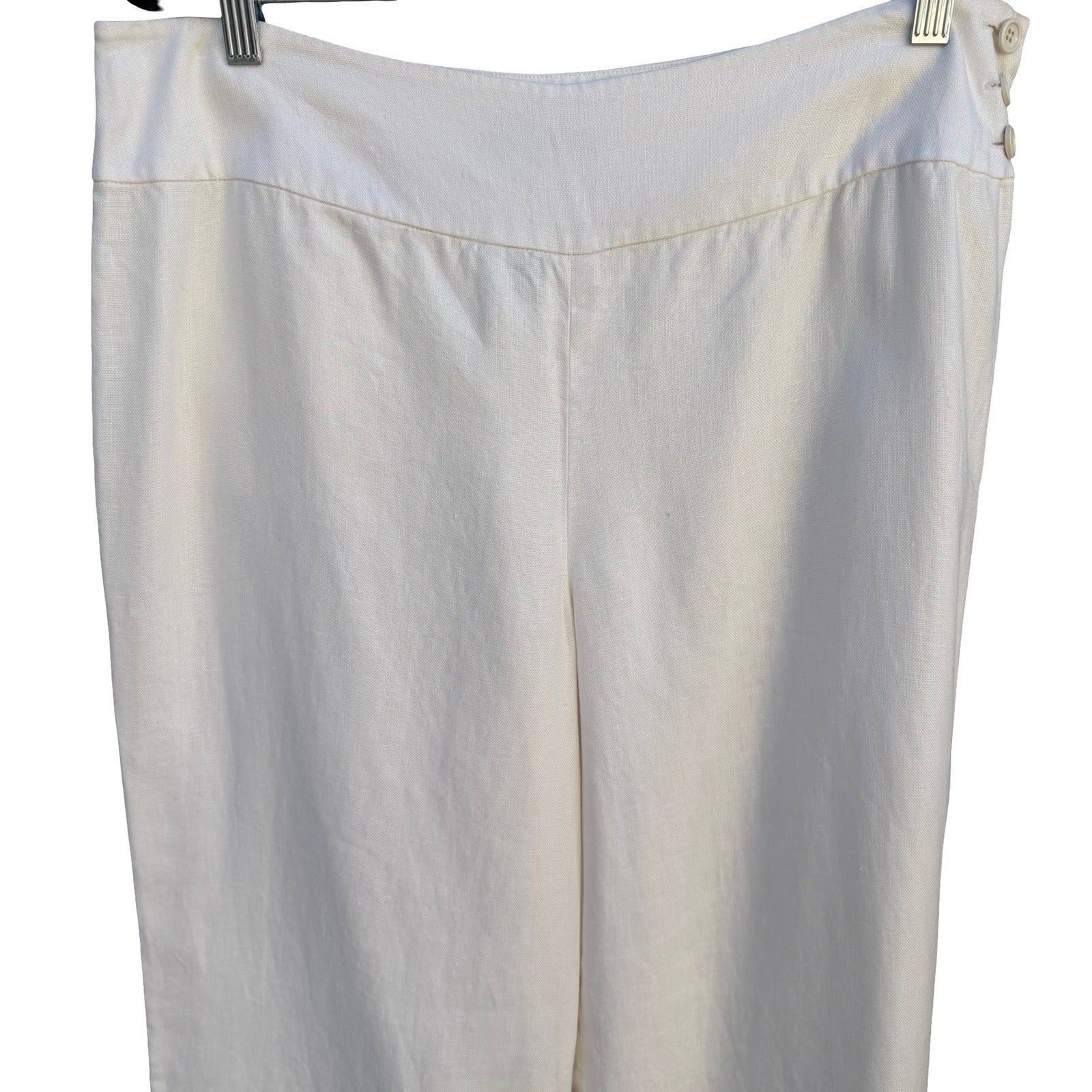 Lauren Ralph Lauren Womens White 100% Linen Wide Leg Trousers Side Zip Size 14