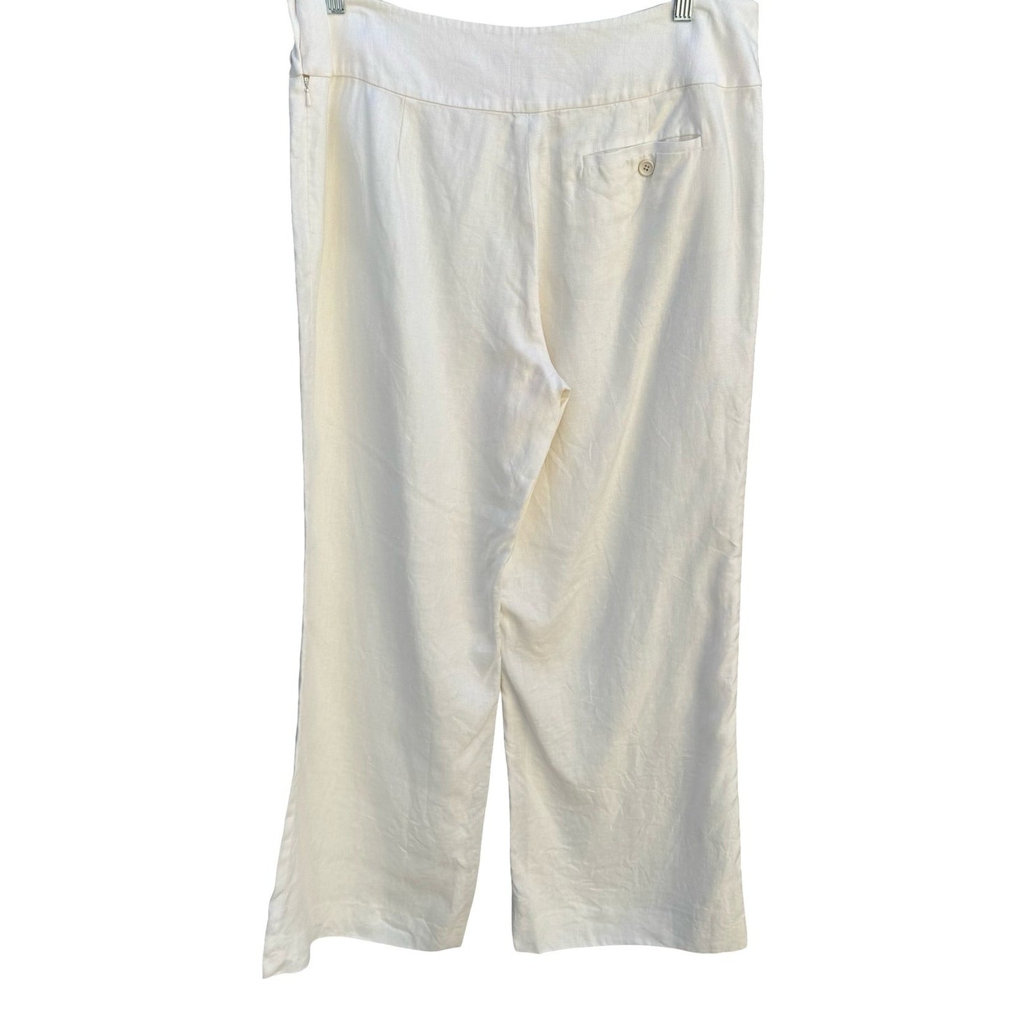 Lauren Ralph Lauren Womens White 100% Linen Wide Leg Trousers Side Zip Size 14