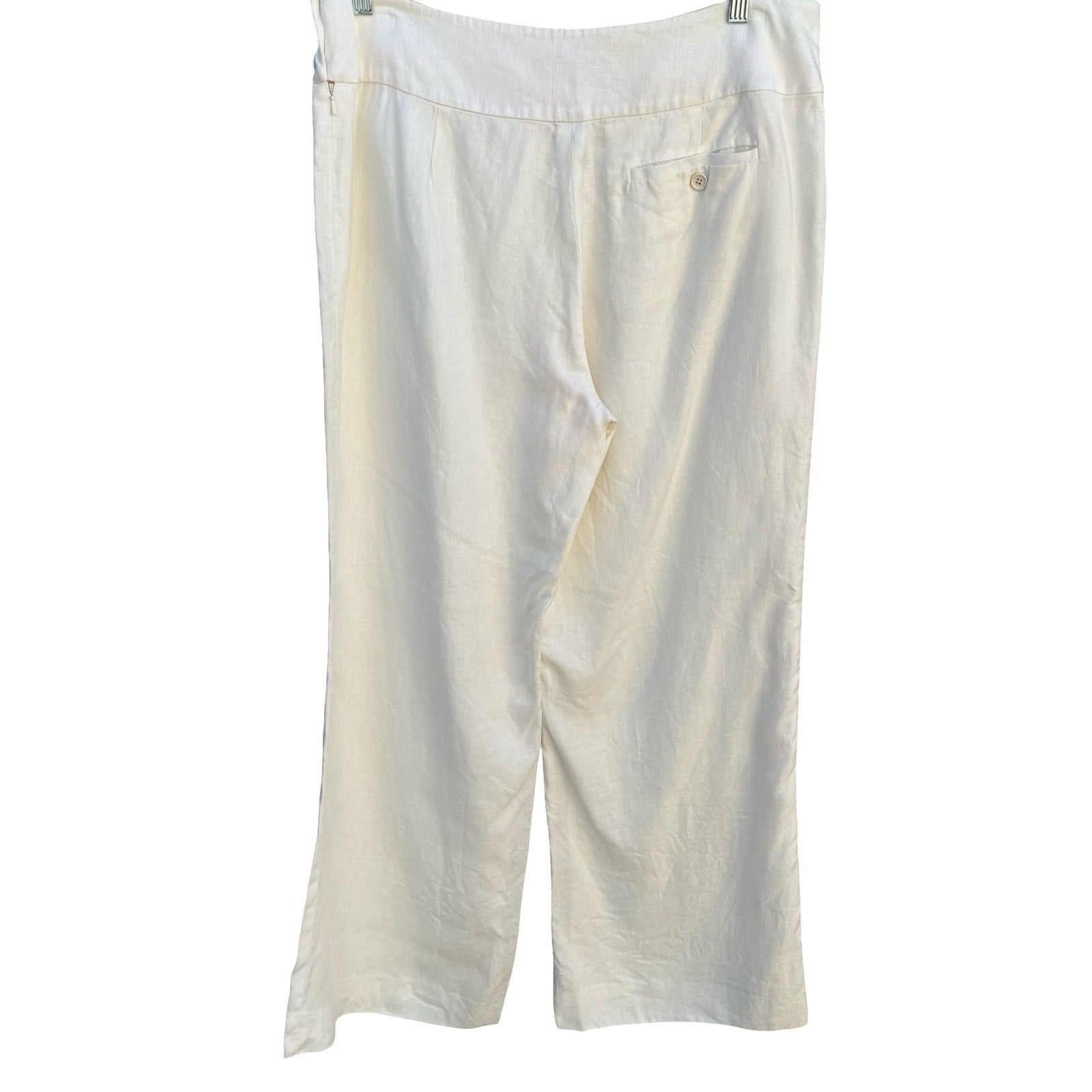 Lauren Ralph Lauren Womens White 100% Linen Wide Leg Trousers Side Zip Size 14