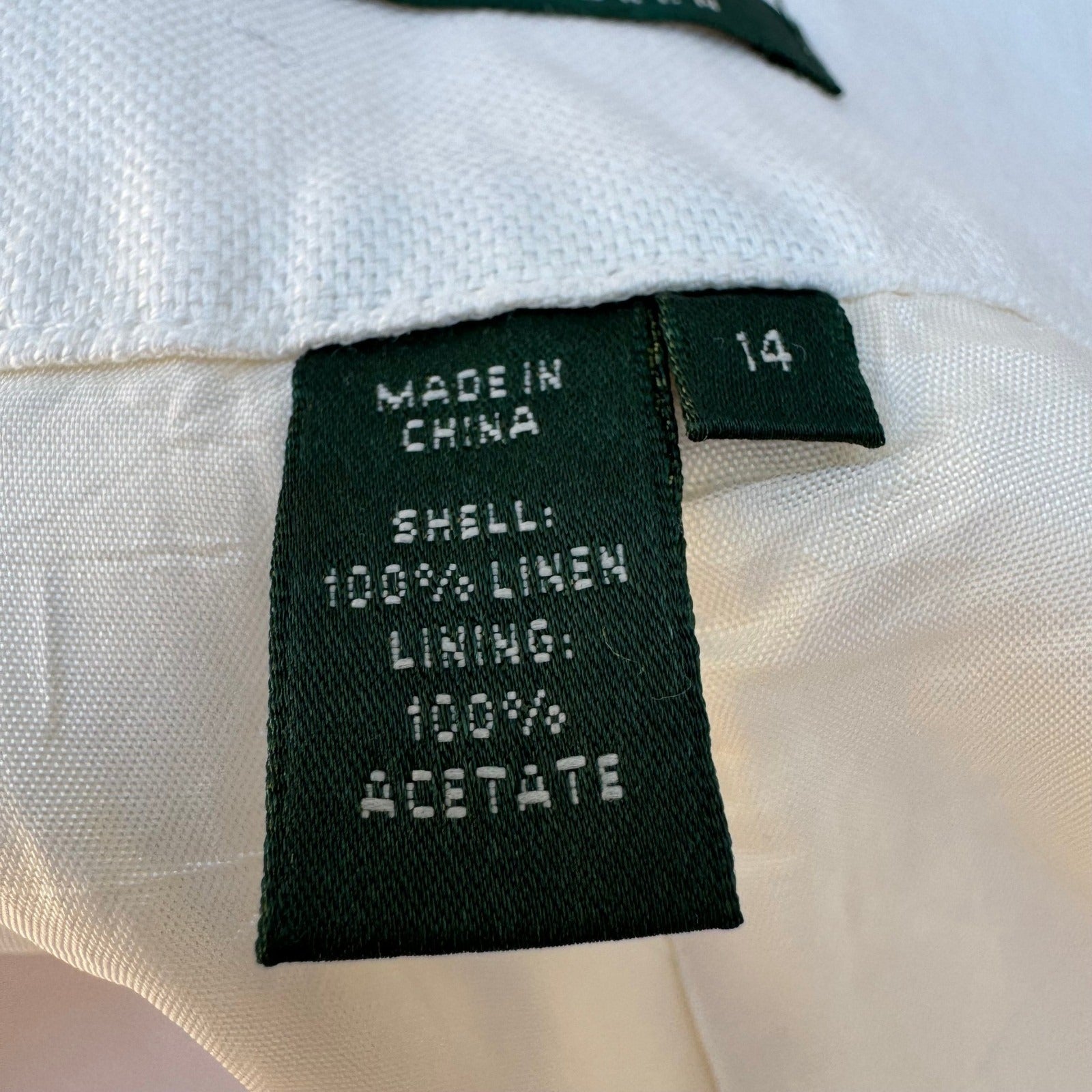 Lauren Ralph Lauren Womens White 100% Linen Wide Leg Trousers Side Zip Size 14