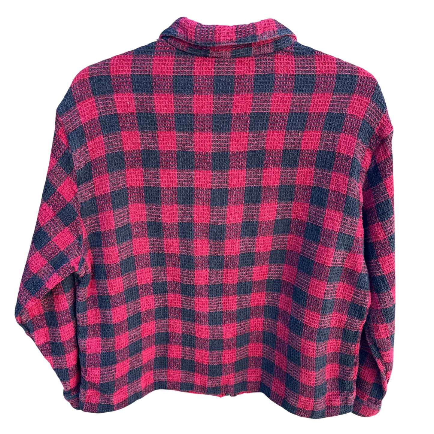 St Julian Vintage Red Black Buffalo Plaid Waffle Knit Cotton Zip Shirt Shacket
