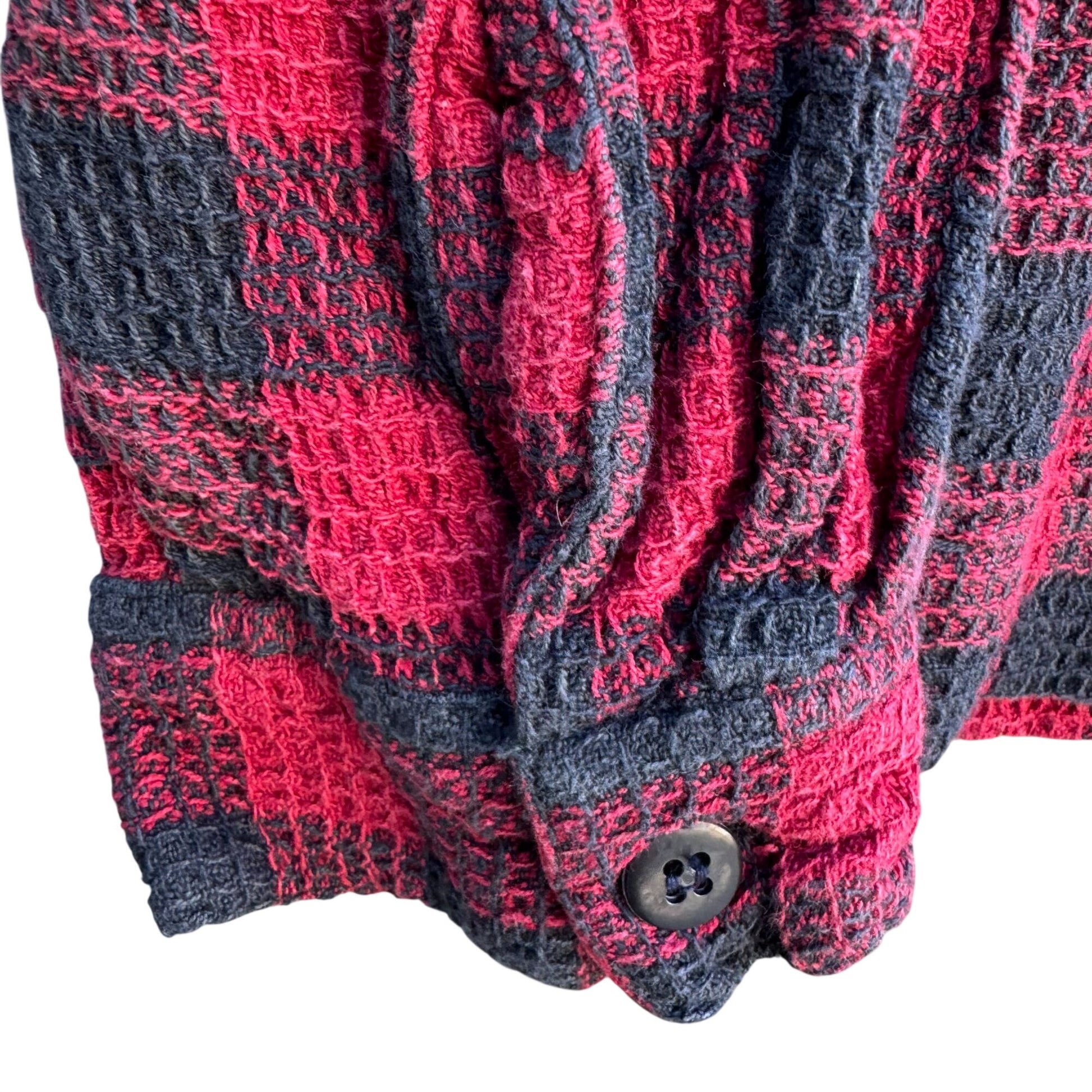 St Julian Vintage Red Black Buffalo Plaid Waffle Knit Cotton Zip Shirt Shacket