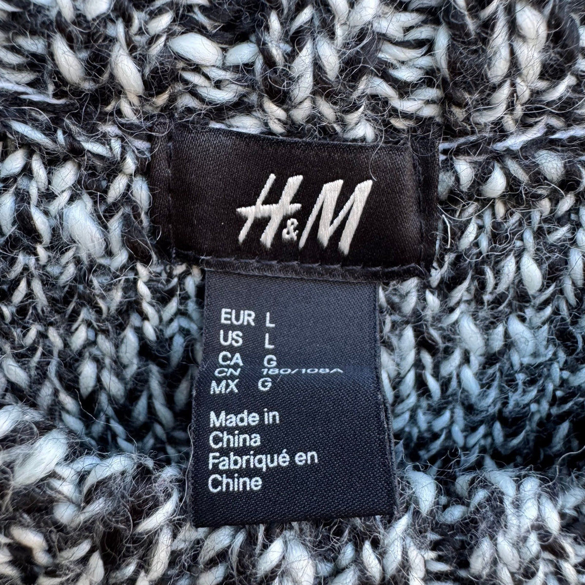 HM Marled Wool Blend Chunky Knit Fisherman Monochrome Scandi Hygge Sweater Men L