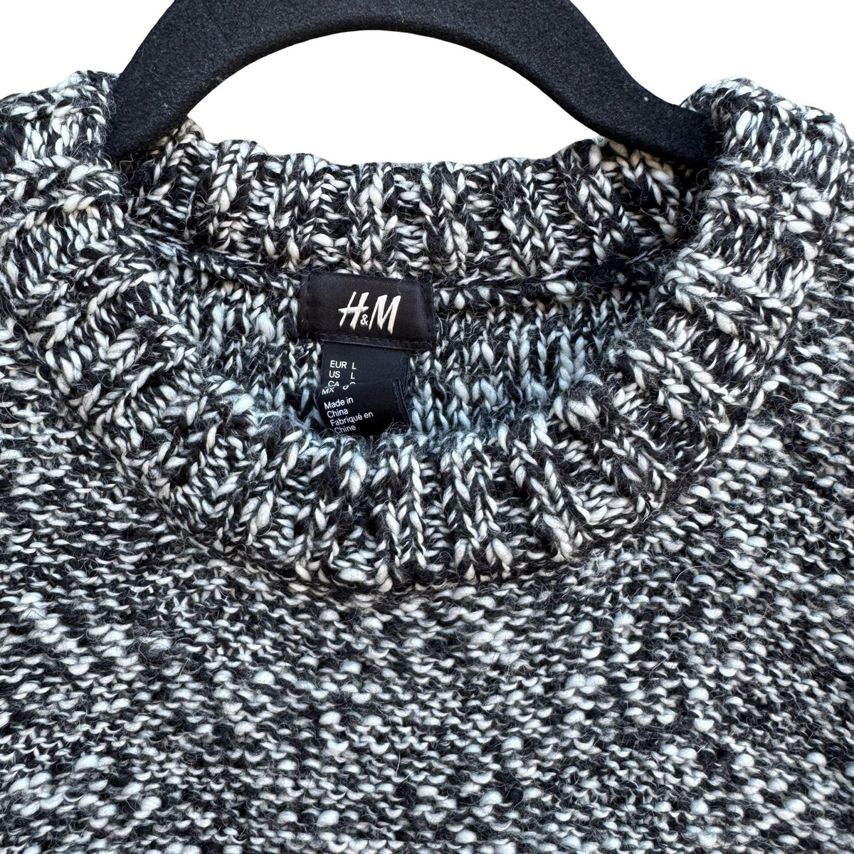 HM Marled Wool Blend Chunky Knit Fisherman Monochrome Scandi Hygge Sweater Men L