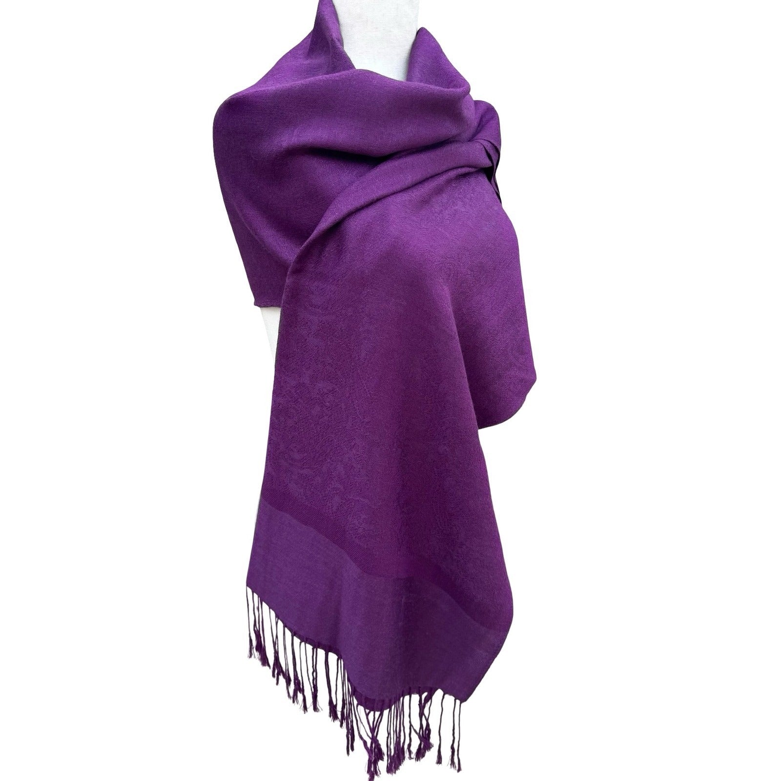 Purple Paisley Jacquard Pashmina Shawl Wrap Fringe Trim Violet Evening Scarf