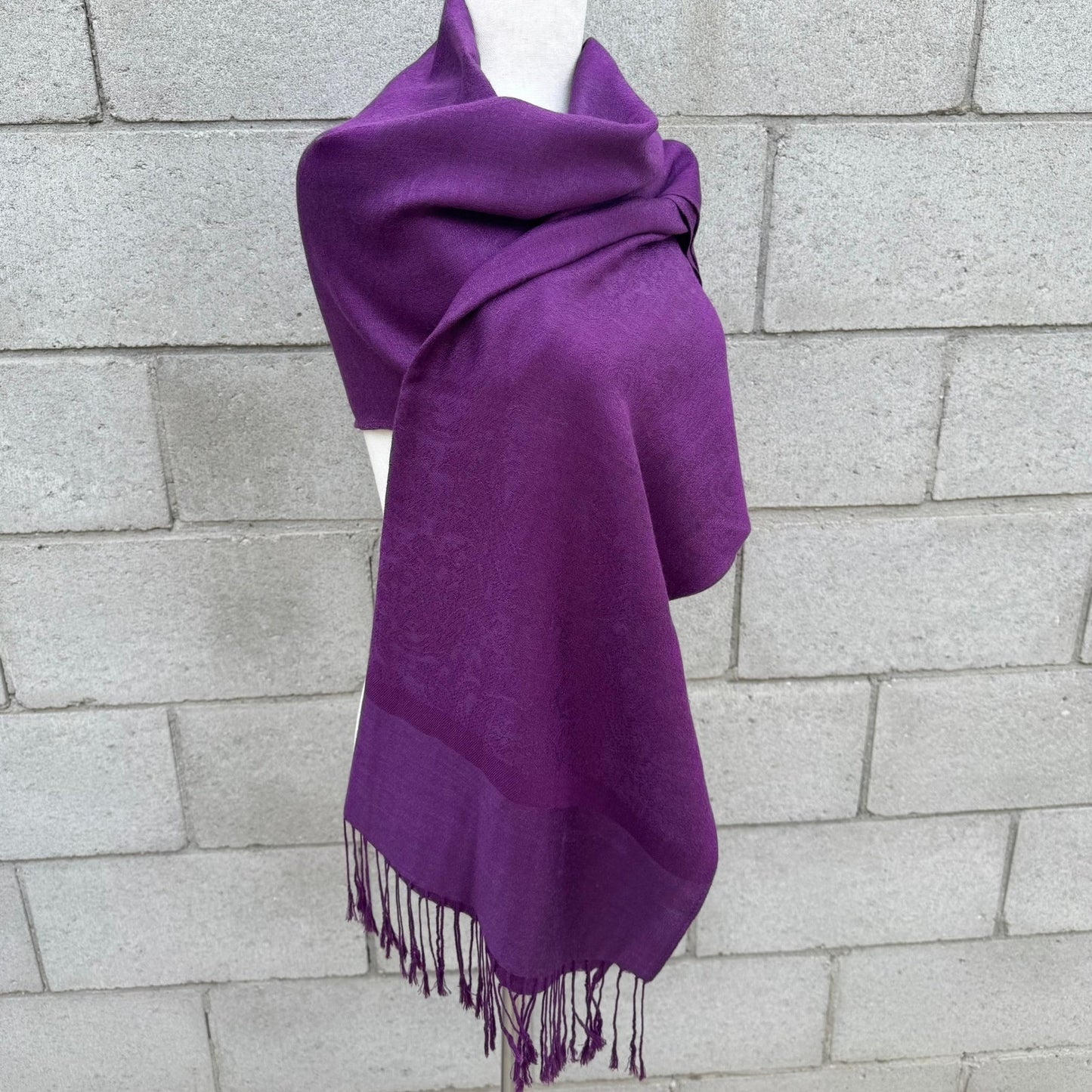 Purple Paisley Jacquard Pashmina Shawl Wrap Fringe Trim Violet Evening Scarf