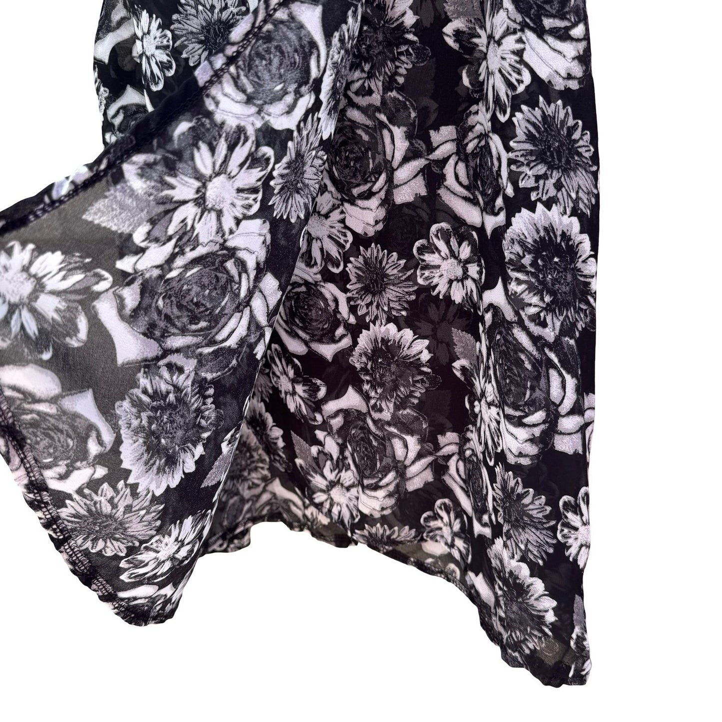 Jonathan Martin Semi Sheer Dark Floral Chiffon Layer Blouse Keyhole Back Black M