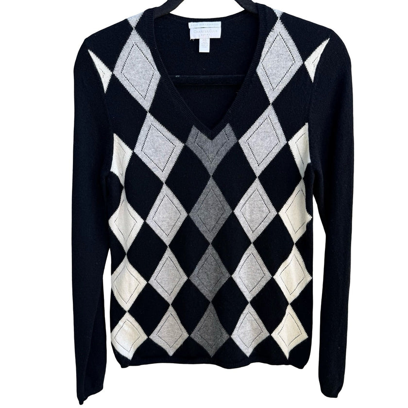 Charter Club Argyle Cashmere Old Money Academia Minimalist Preppy Sweater S