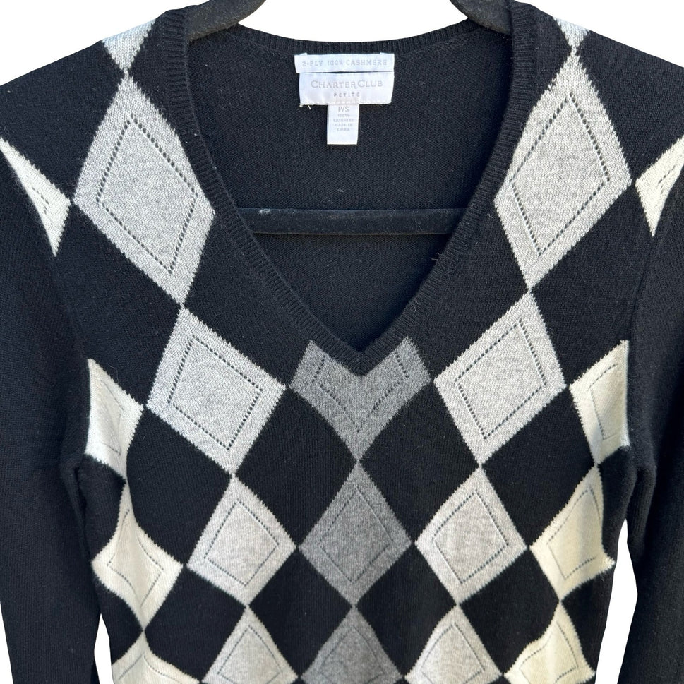 Charter Club Argyle Cashmere Old Money Academia Minimalist Preppy Sweater S