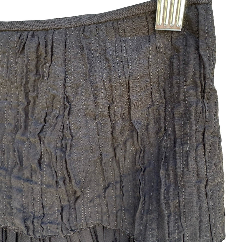 Zara Woman Linen Tiered Raw Edge Fringe Mini Skirt Ruched Gatsby Party Flapper S