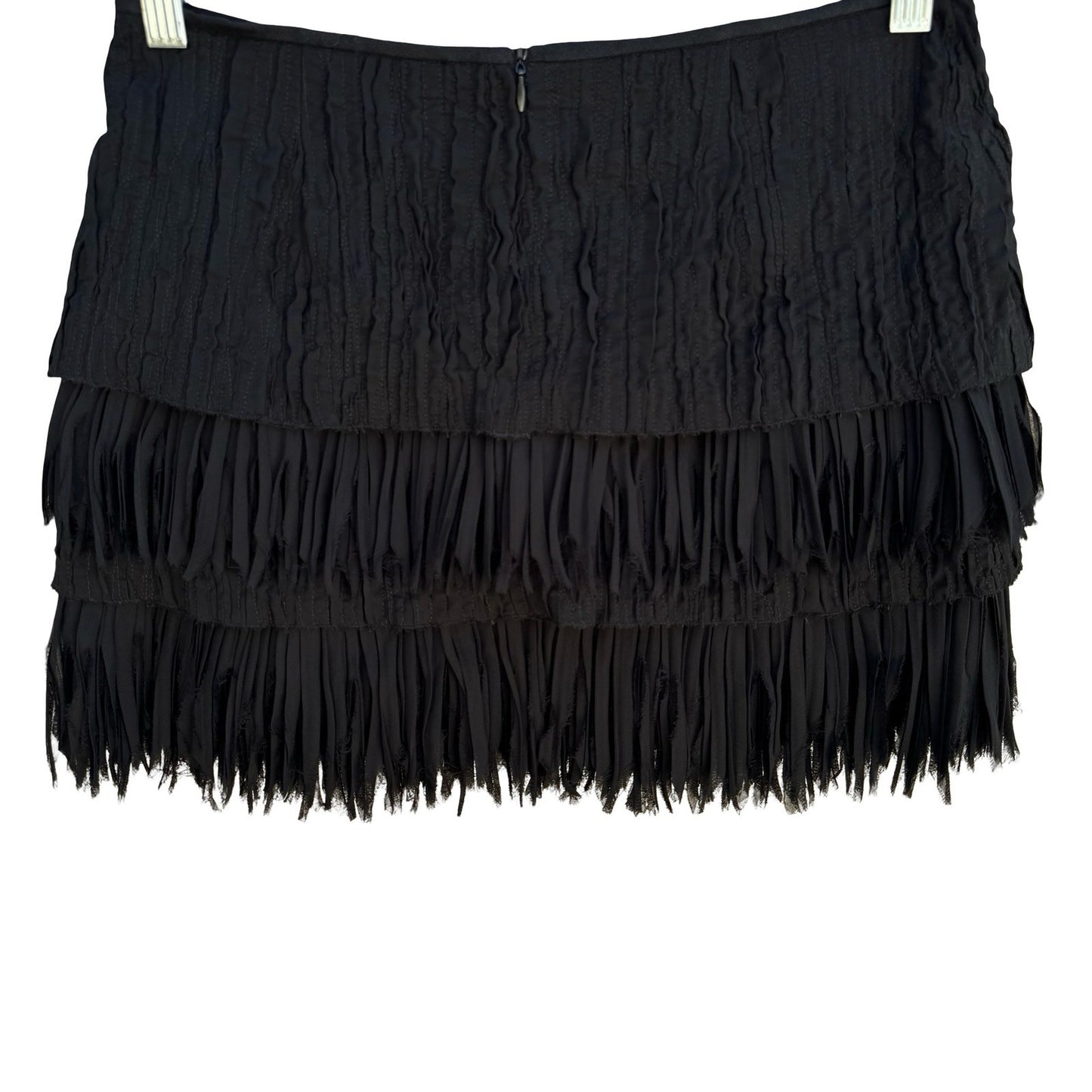 Zara Woman Linen Tiered Raw Edge Fringe Mini Skirt Ruched Gatsby Party Flapper S