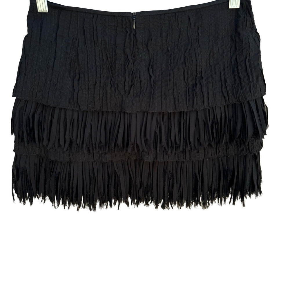 Zara Woman Linen Tiered Raw Edge Fringe Mini Skirt Ruched Gatsby Party Flapper S