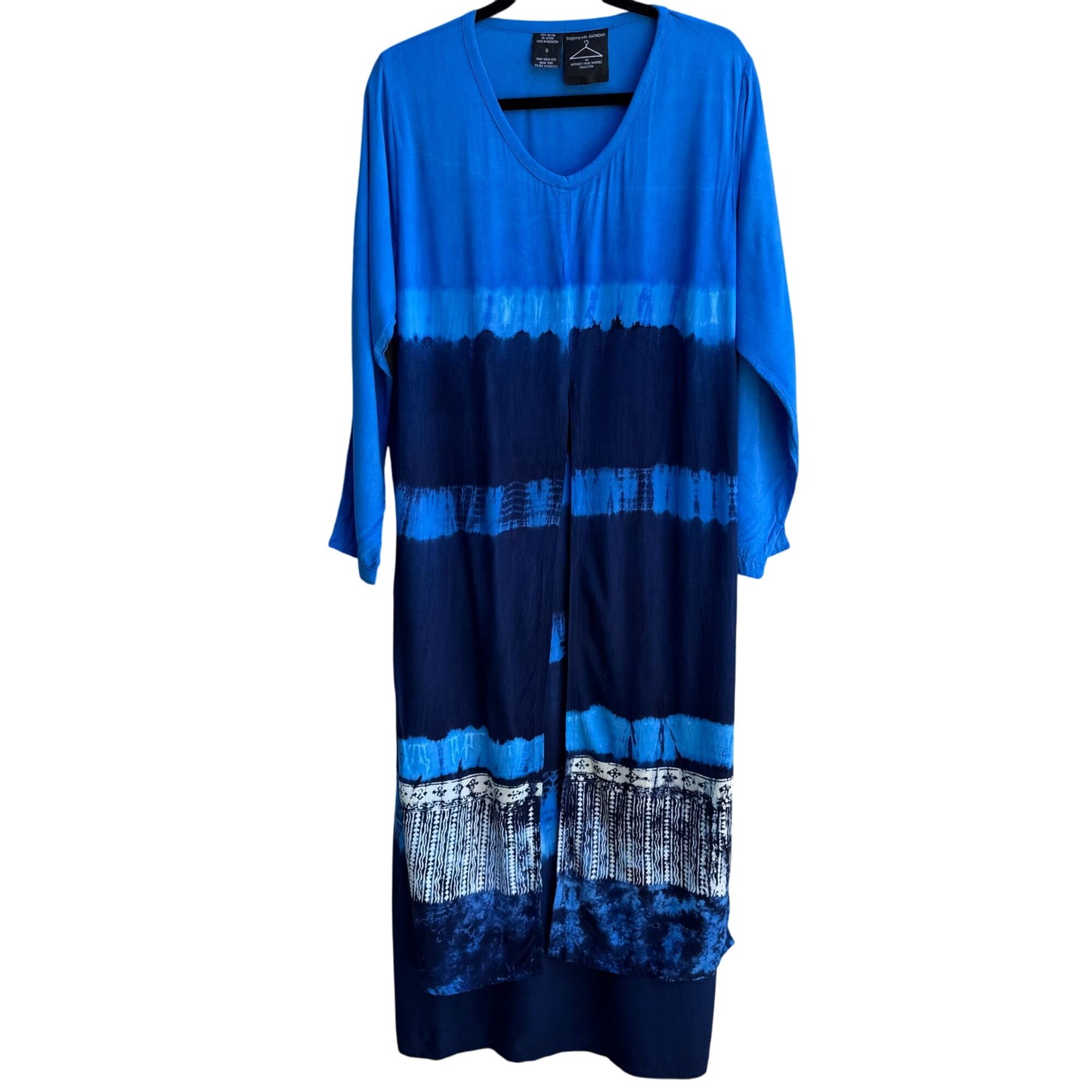 Shopping With Anthony Womens Boho Layered V Neck Flowy Blue Tie-Dye Maxi Dress S