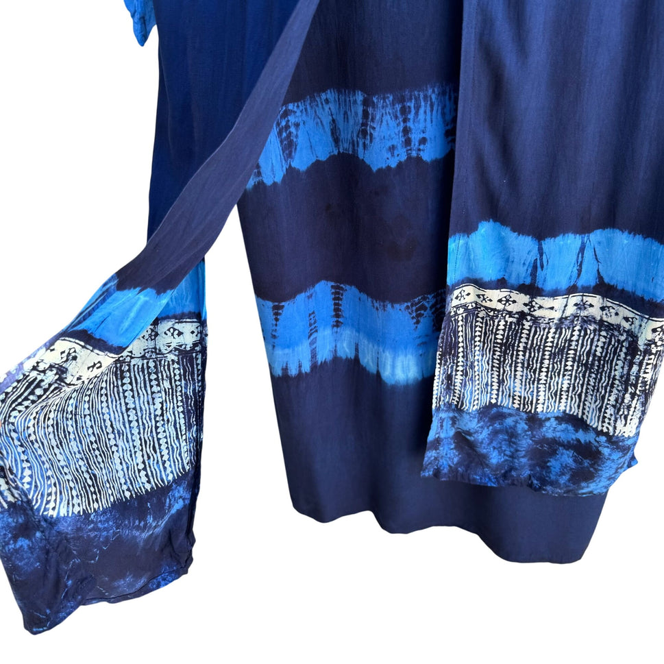 Shopping With Anthony Womens Boho Layered V Neck Flowy Blue Tie-Dye Maxi Dress S