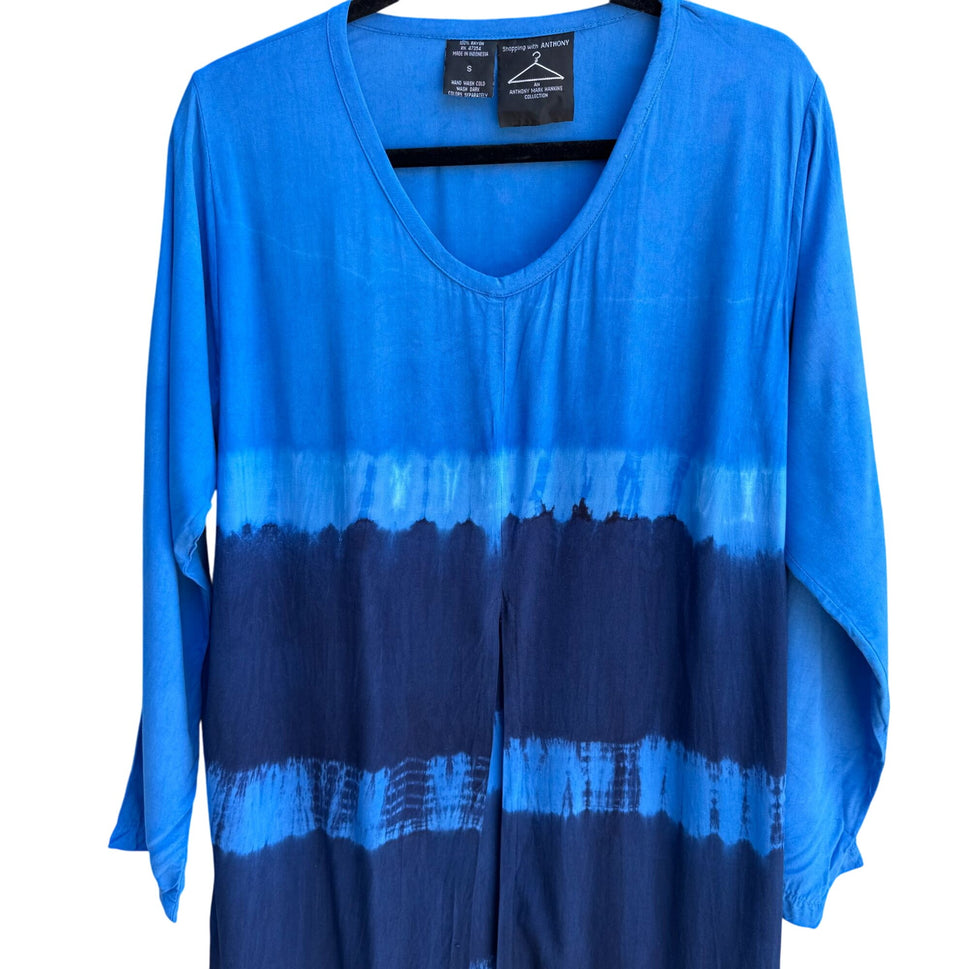 Shopping With Anthony Womens Boho Layered V Neck Flowy Blue Tie-Dye Maxi Dress S