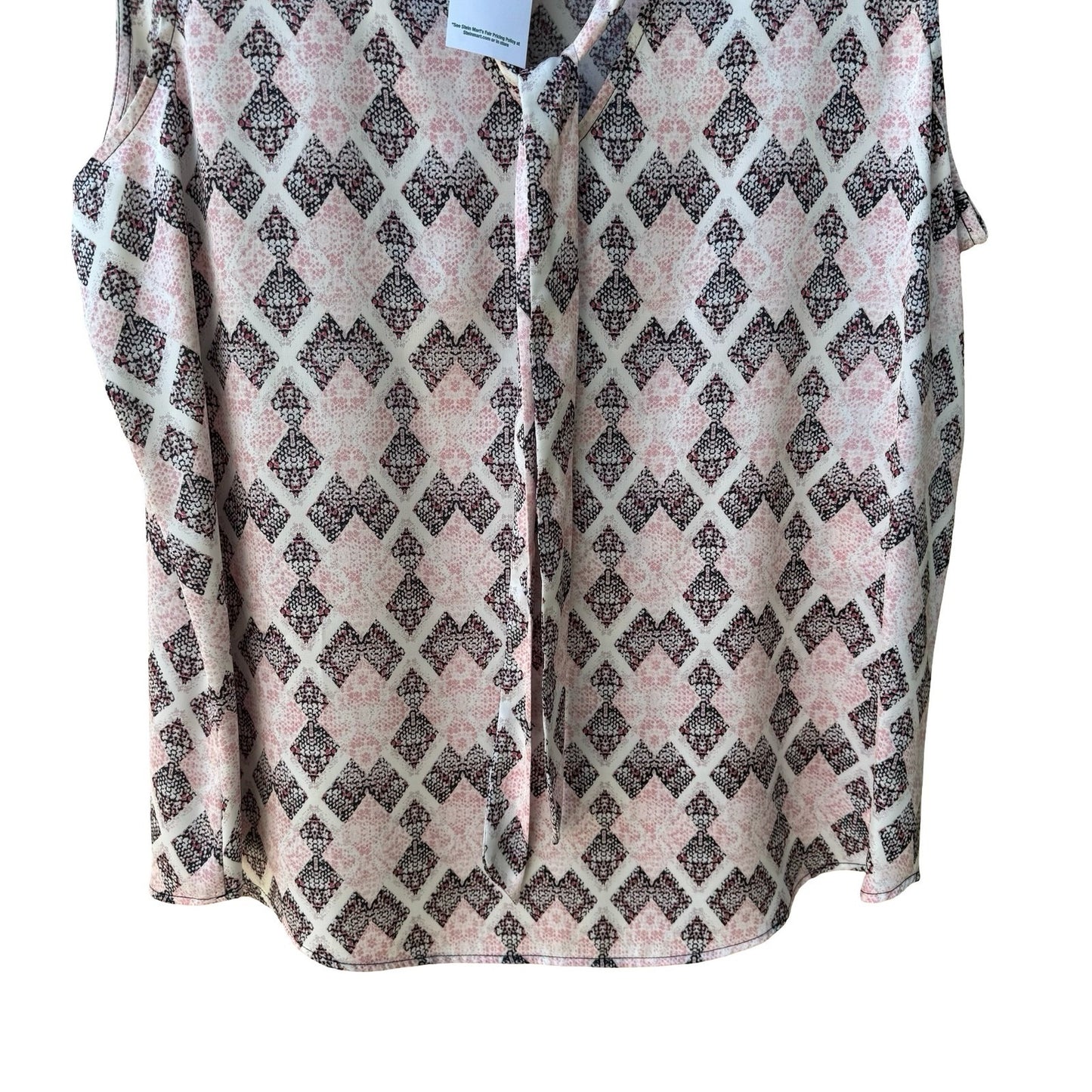 Nine West Feminine Professional Sleeveless Tie Neck Blouse Rosebud Pink L NEW