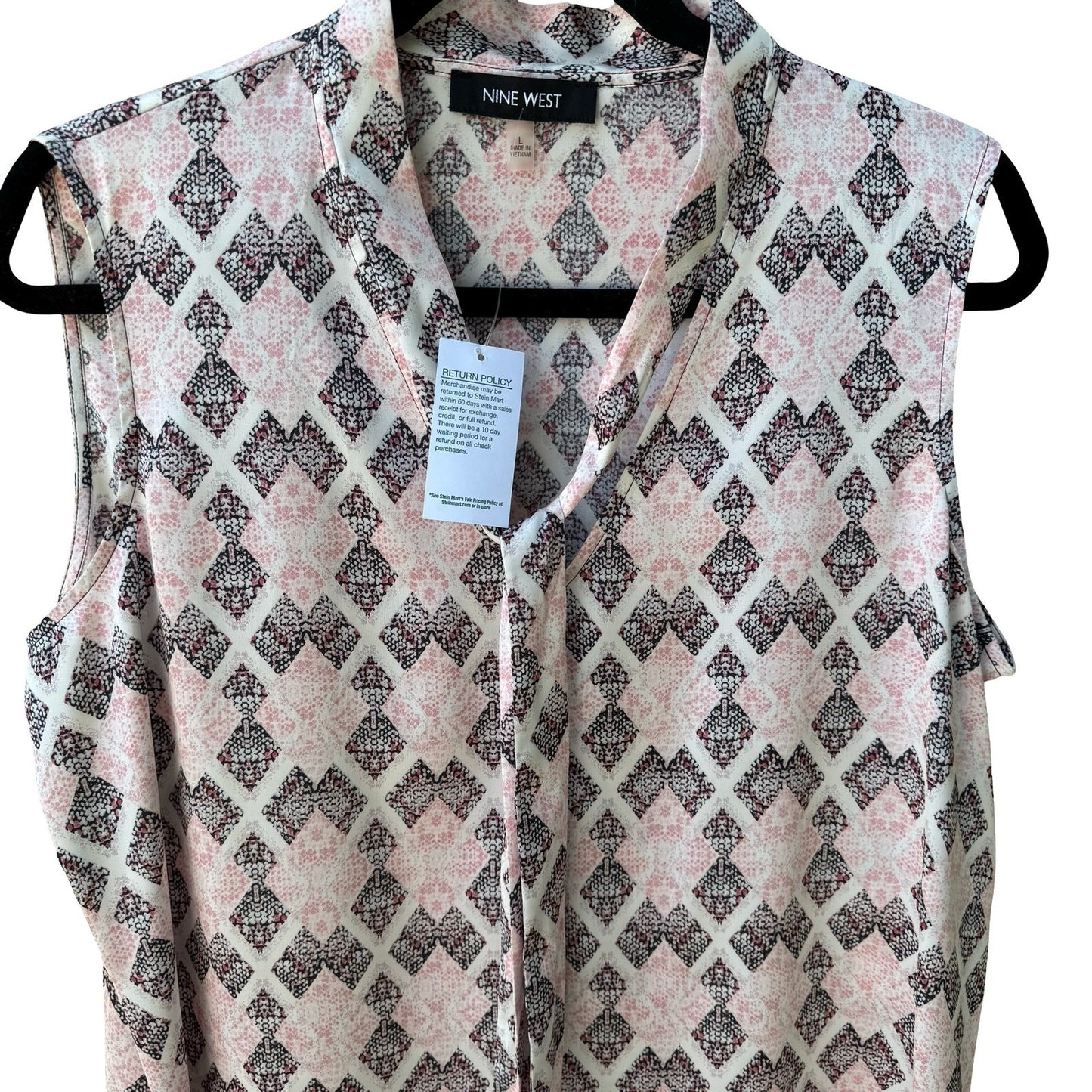 Nine West Feminine Professional Sleeveless Tie Neck Blouse Rosebud Pink L NEW