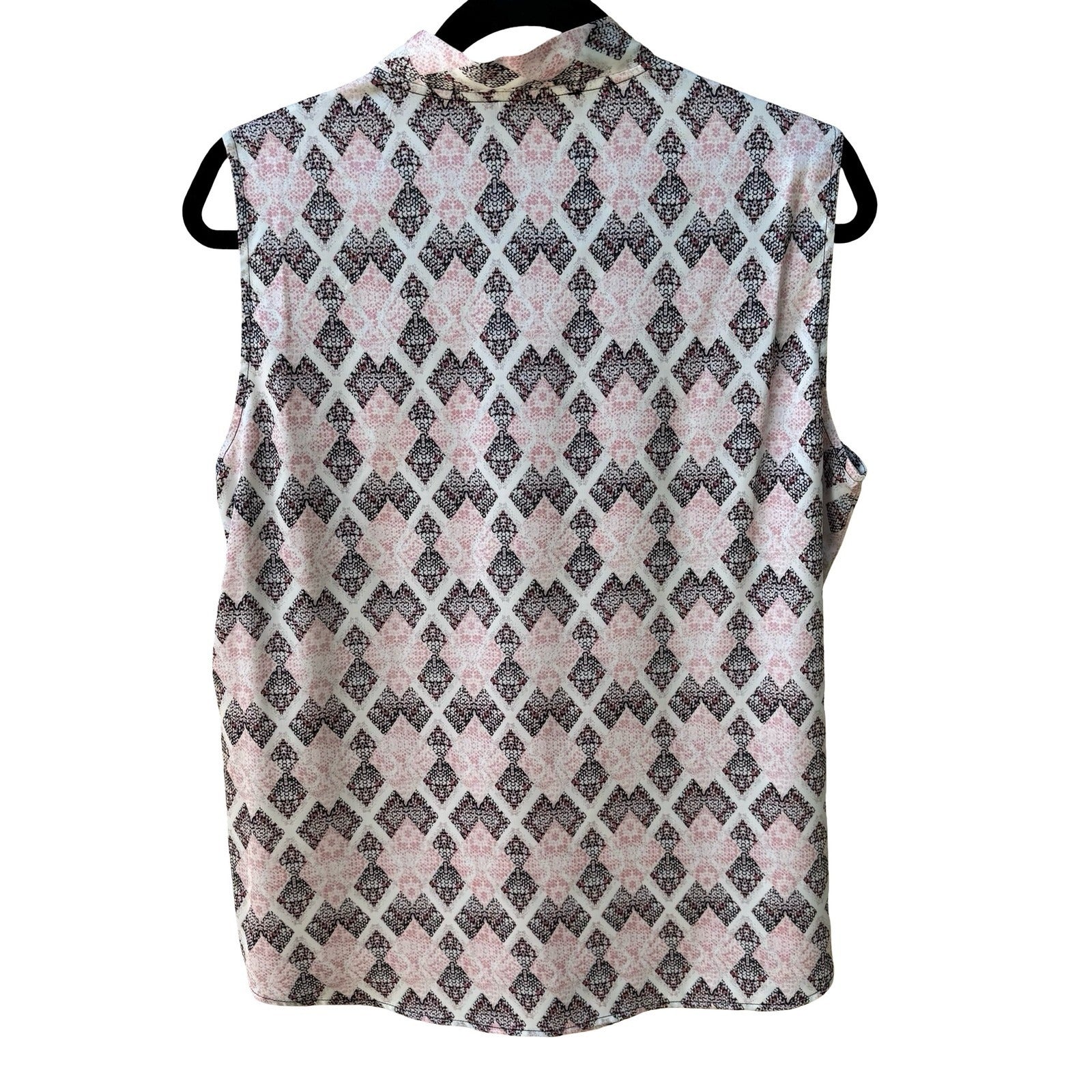 Nine West Feminine Professional Sleeveless Tie Neck Blouse Rosebud Pink L NEW