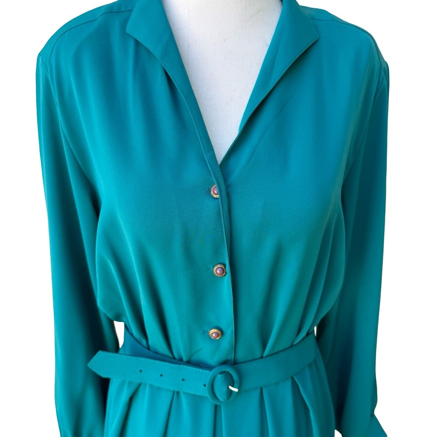 Petites by Willi Vintage 80s Secretary Power Dressing Belted Midi Shirt Dress 12