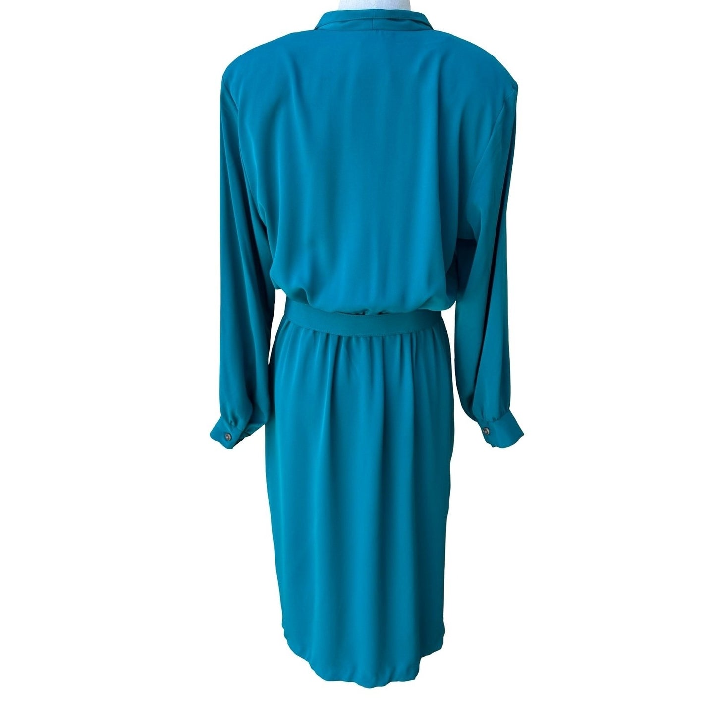 Petites by Willi Vintage 80s Secretary Power Dressing Belted Midi Shirt Dress 12