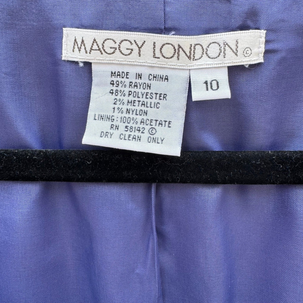 Maggy London Womens Blue Paisley Jacquard 2 Piece Skirt Suit Set Size 10 Vintage