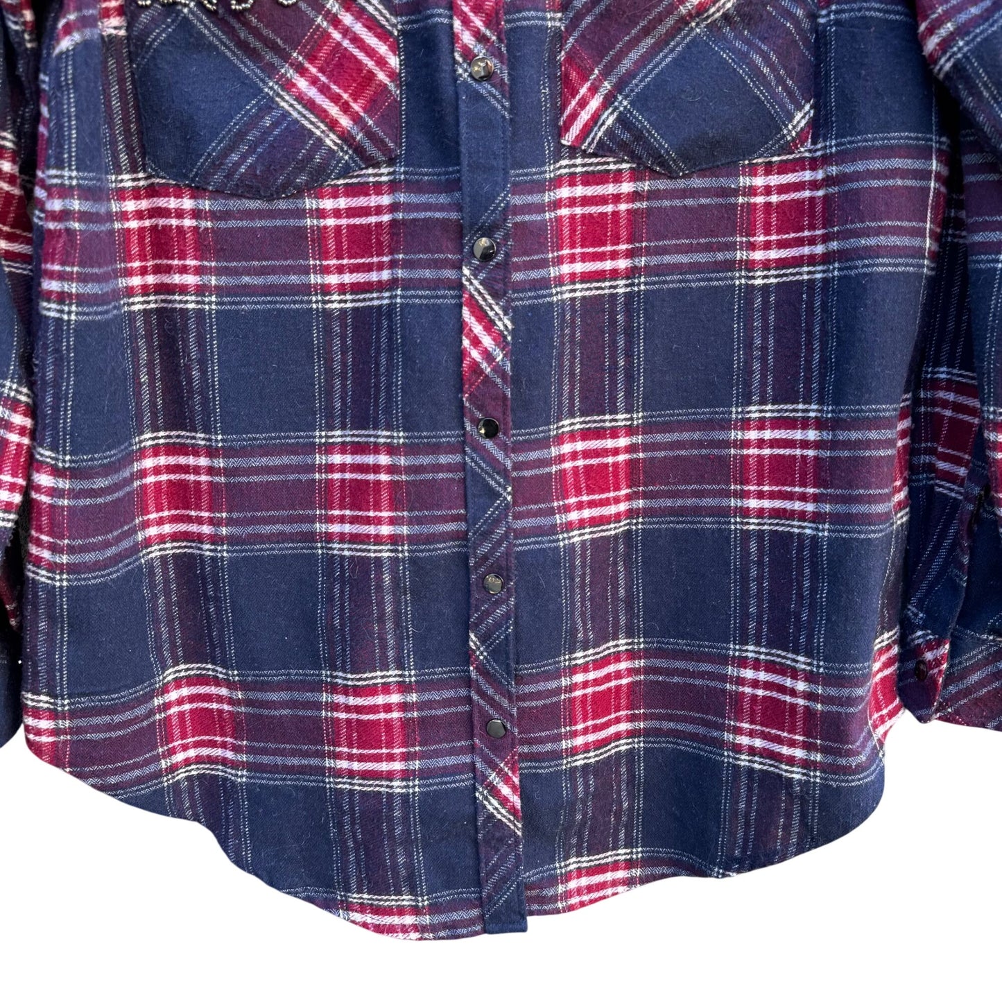 LaBellum Hillary Scott Womens Plaid Button Snap Western Rhinestone Pearl Shirt S