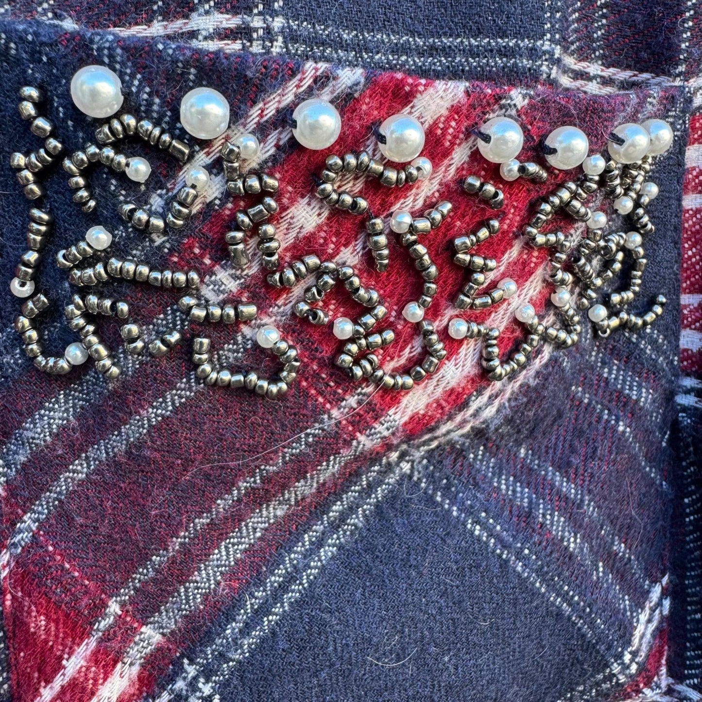 LaBellum Hillary Scott Womens Plaid Button Snap Western Rhinestone Pearl Shirt S