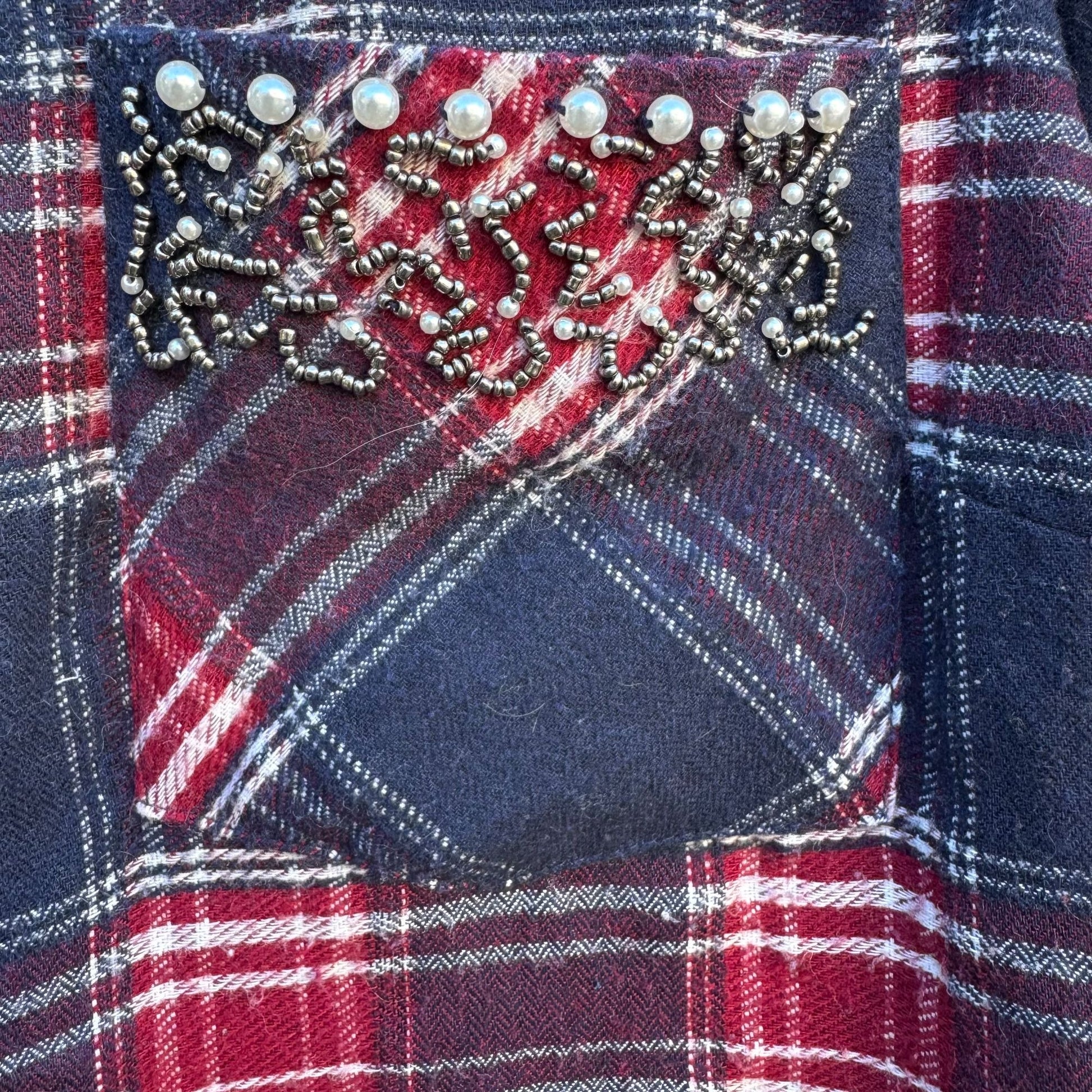 LaBellum Hillary Scott Womens Plaid Button Snap Western Rhinestone Pearl Shirt S