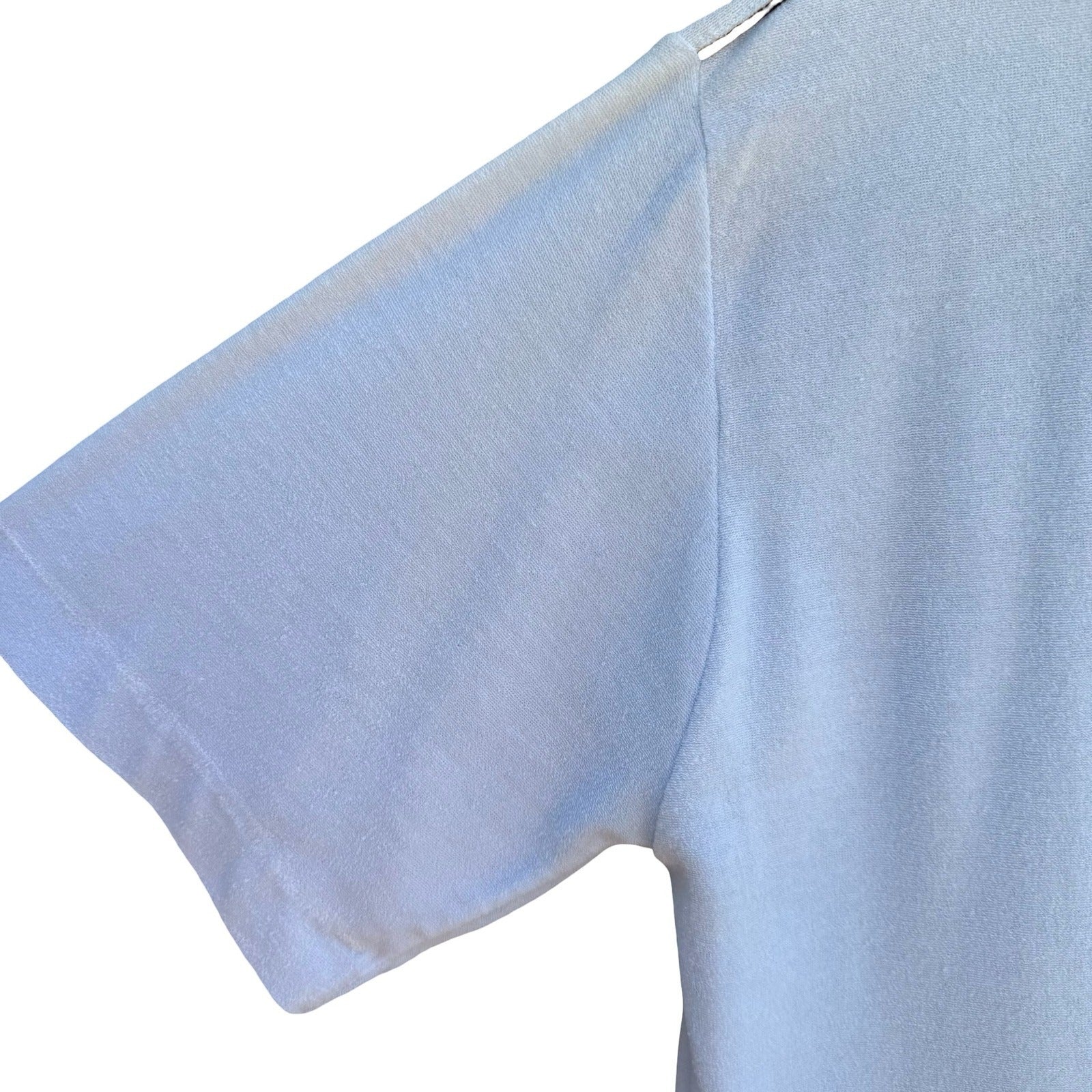 Vintage 60s 70s Pale Blue French Terry Knit Polo Shirt Retro Mod Mens L Grandpa